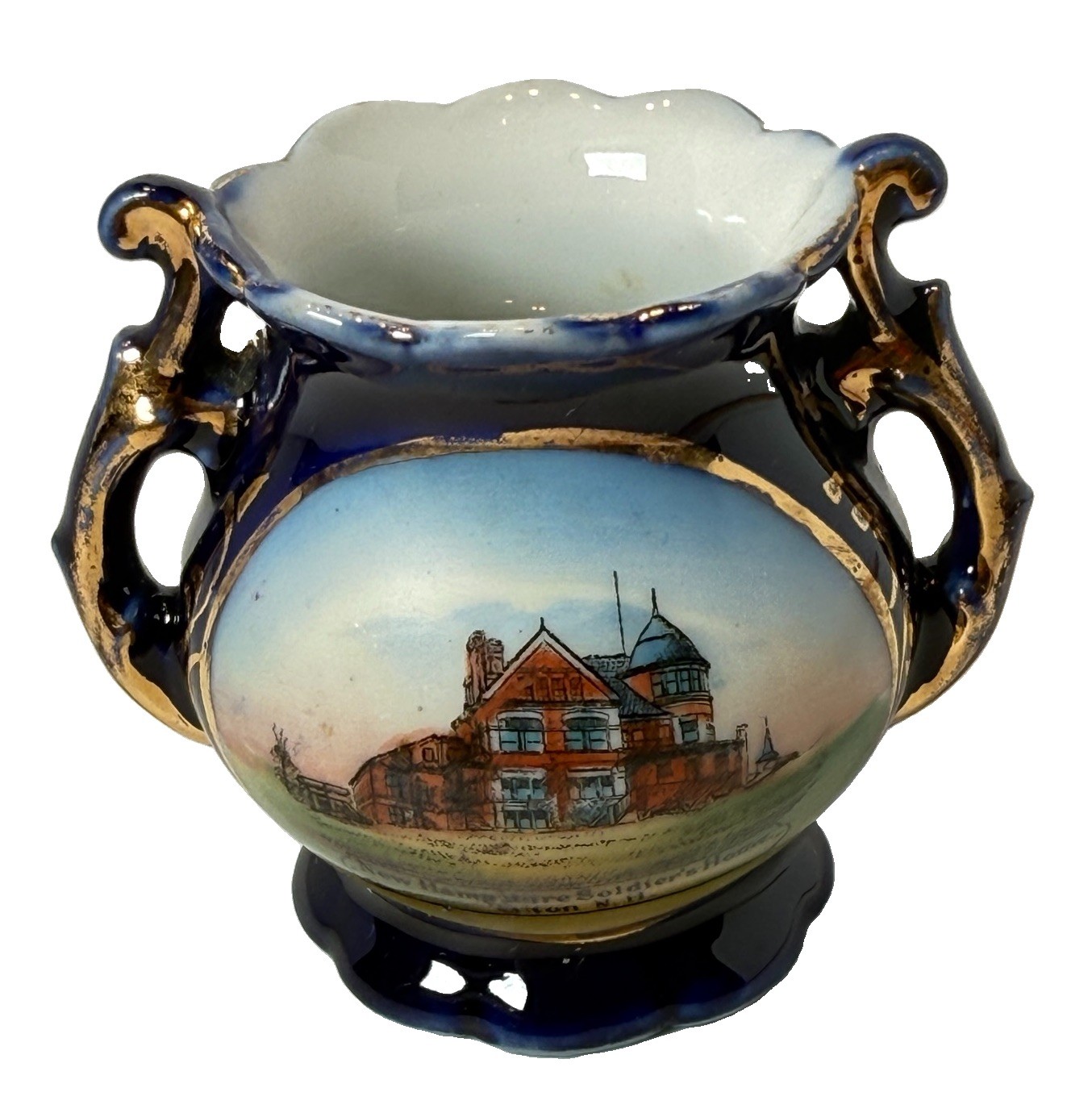 TILTON NH NEW HAMPSHIRE ANTIQUE Souvenir SOLDIERS HOME Porcelain COBALT TRINKET TILTON NH NEW HAMPSHIRE ANTIQUE Souvenir SOLDIERS HOME Porcelain COBALT TRINKET