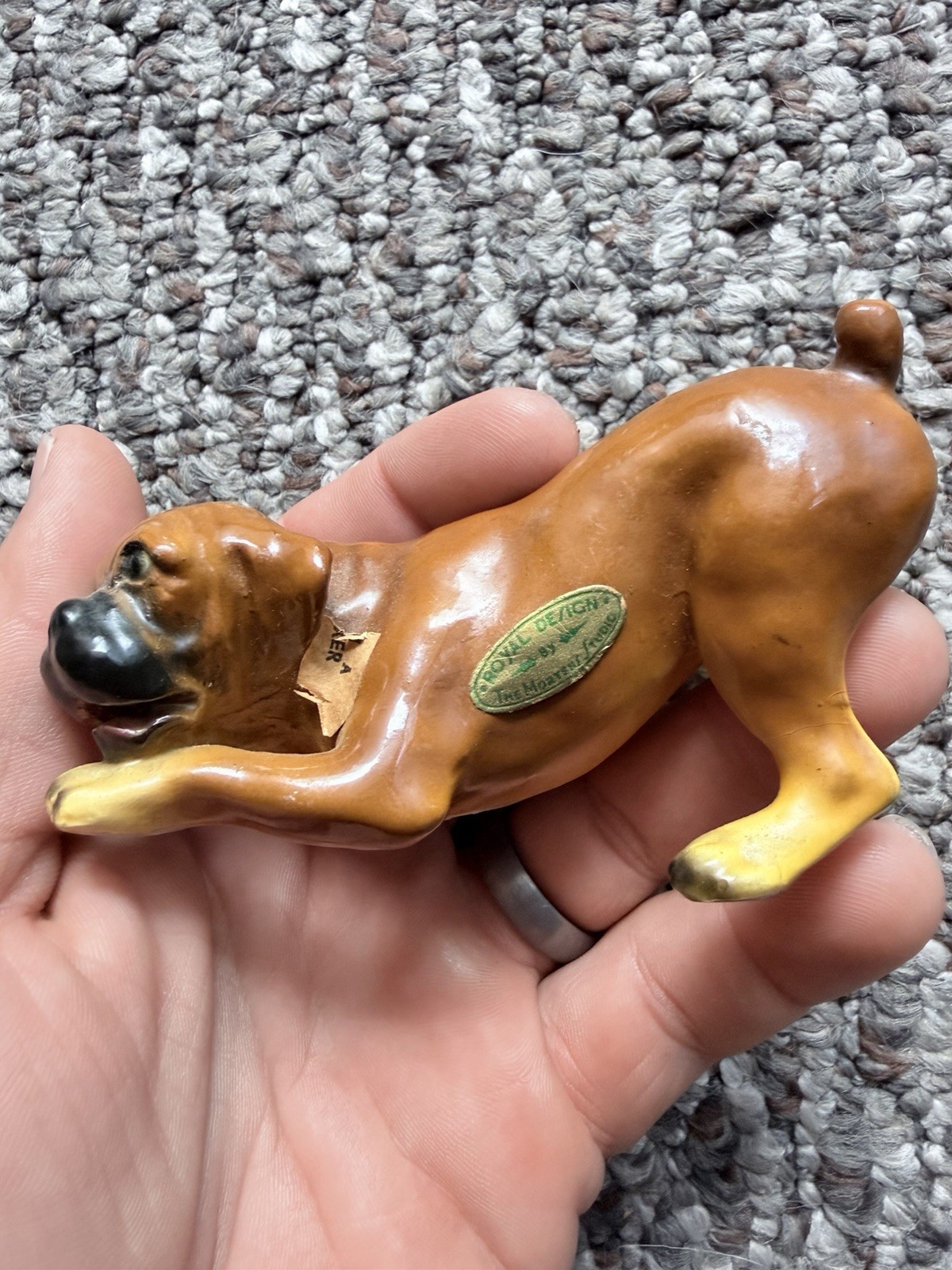 Vintage 1940s Mortens Studio Boxer Puppy Dog Figurine - Dual Marked