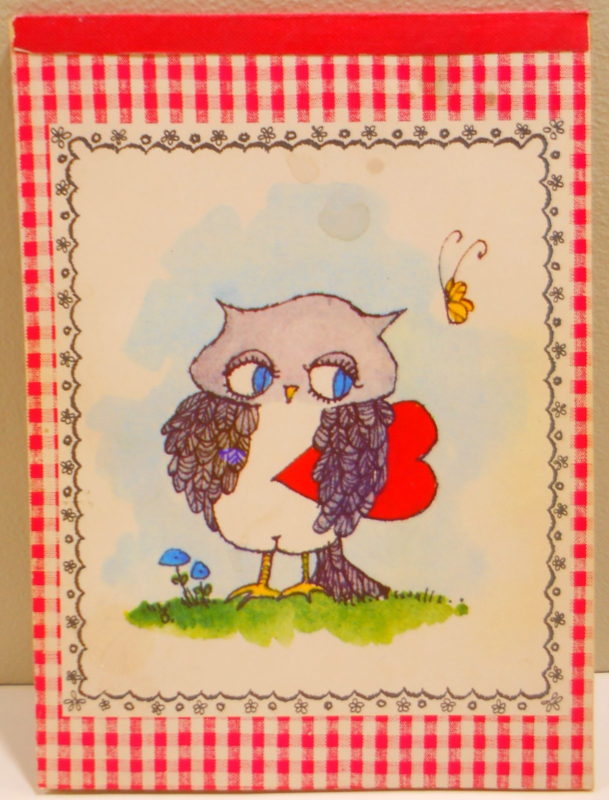 Vintage Statioery Tabley 1970\'s Funky Owl With Heart & Gingham Border 15 Sheets Vintage Statioery Tabley 1970\'s Funky Owl With Heart & Gingham Border 15 Sheets