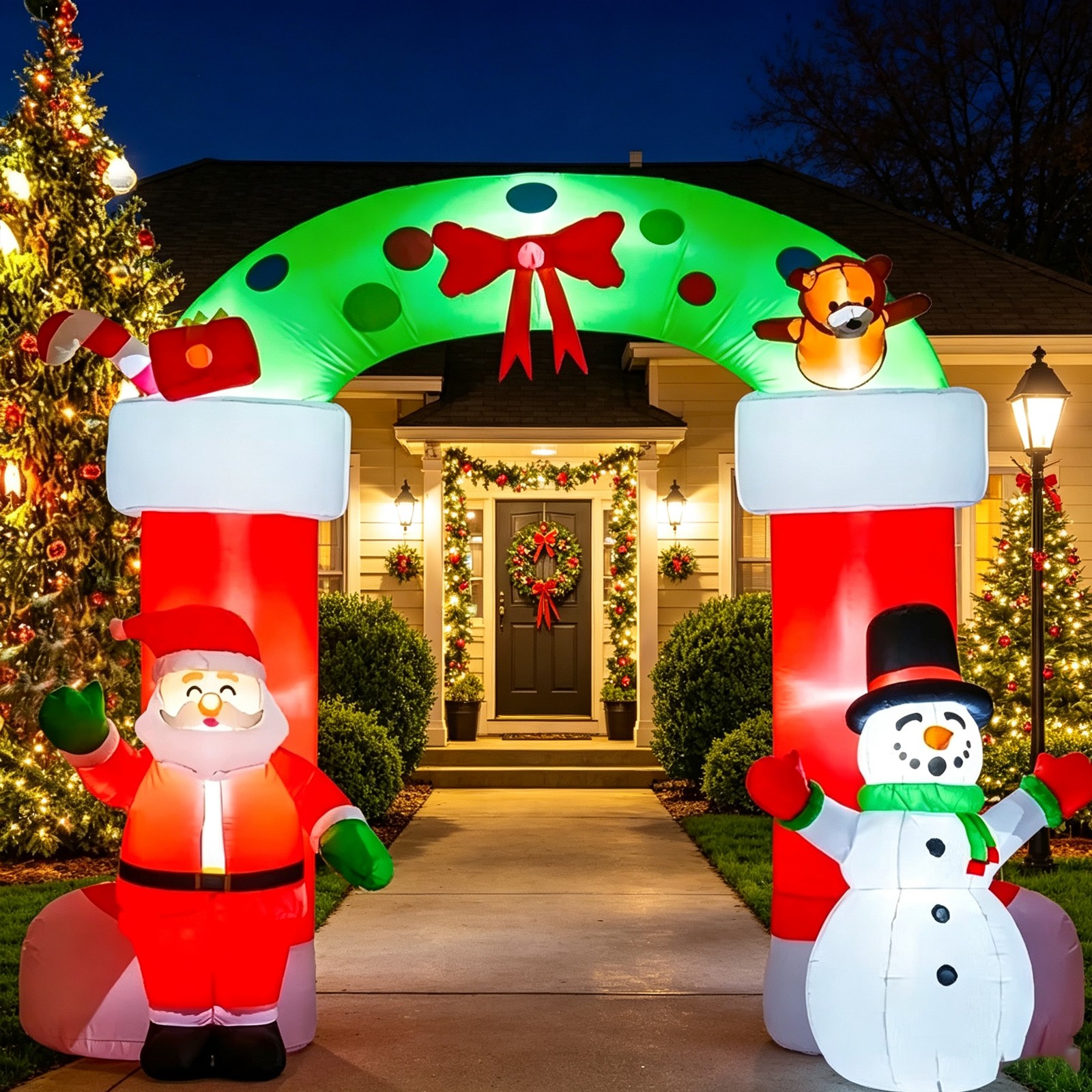 8.2FT Christmas Inflatable Archway Inflatable Santa Snowman Garden Yard Decor