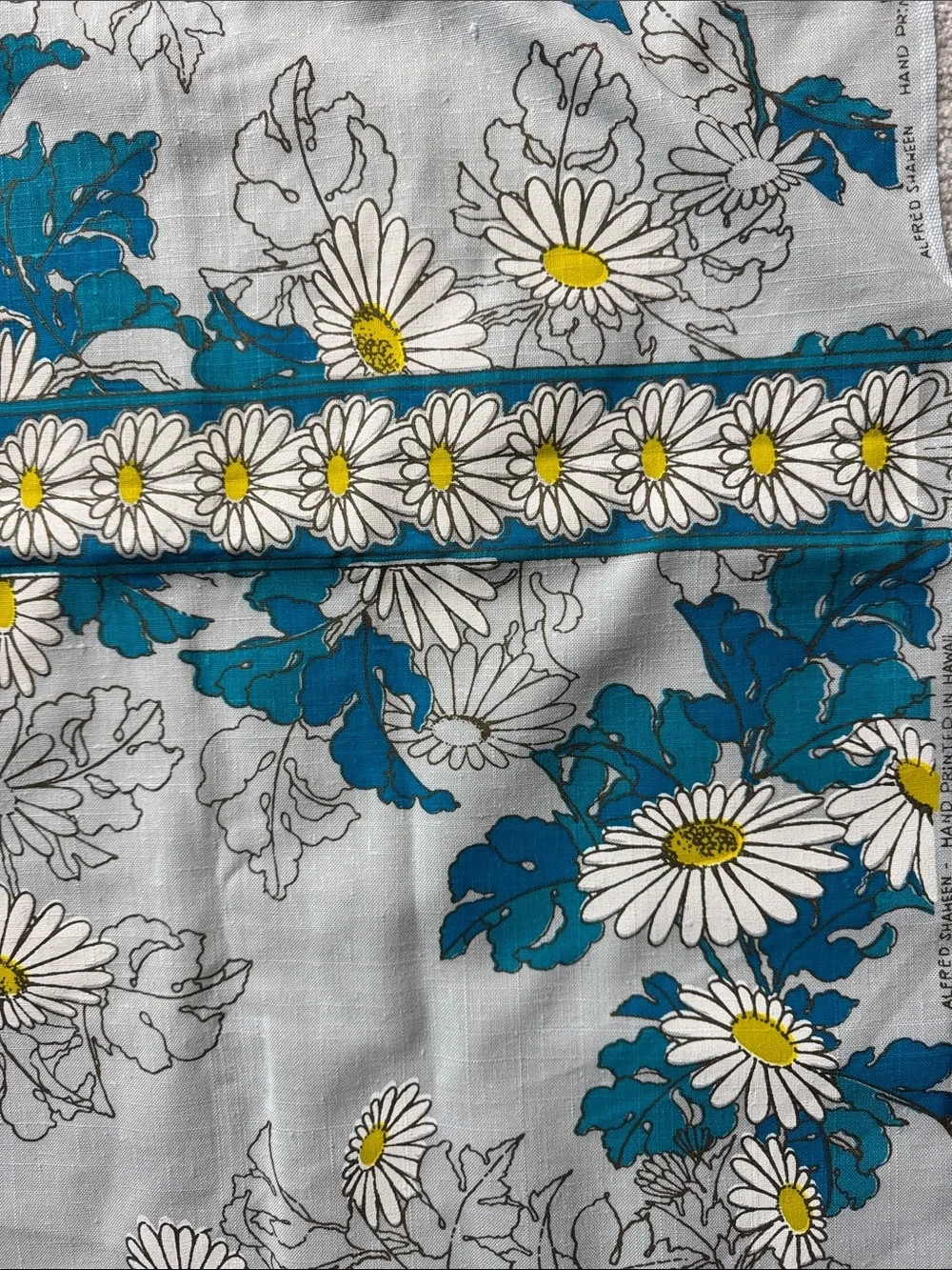 VINTAGE ALFRED SHAHEEN FABRIC PANEL MATERIAL FLORAL HAND PRINTED HAWAII FLAWS
