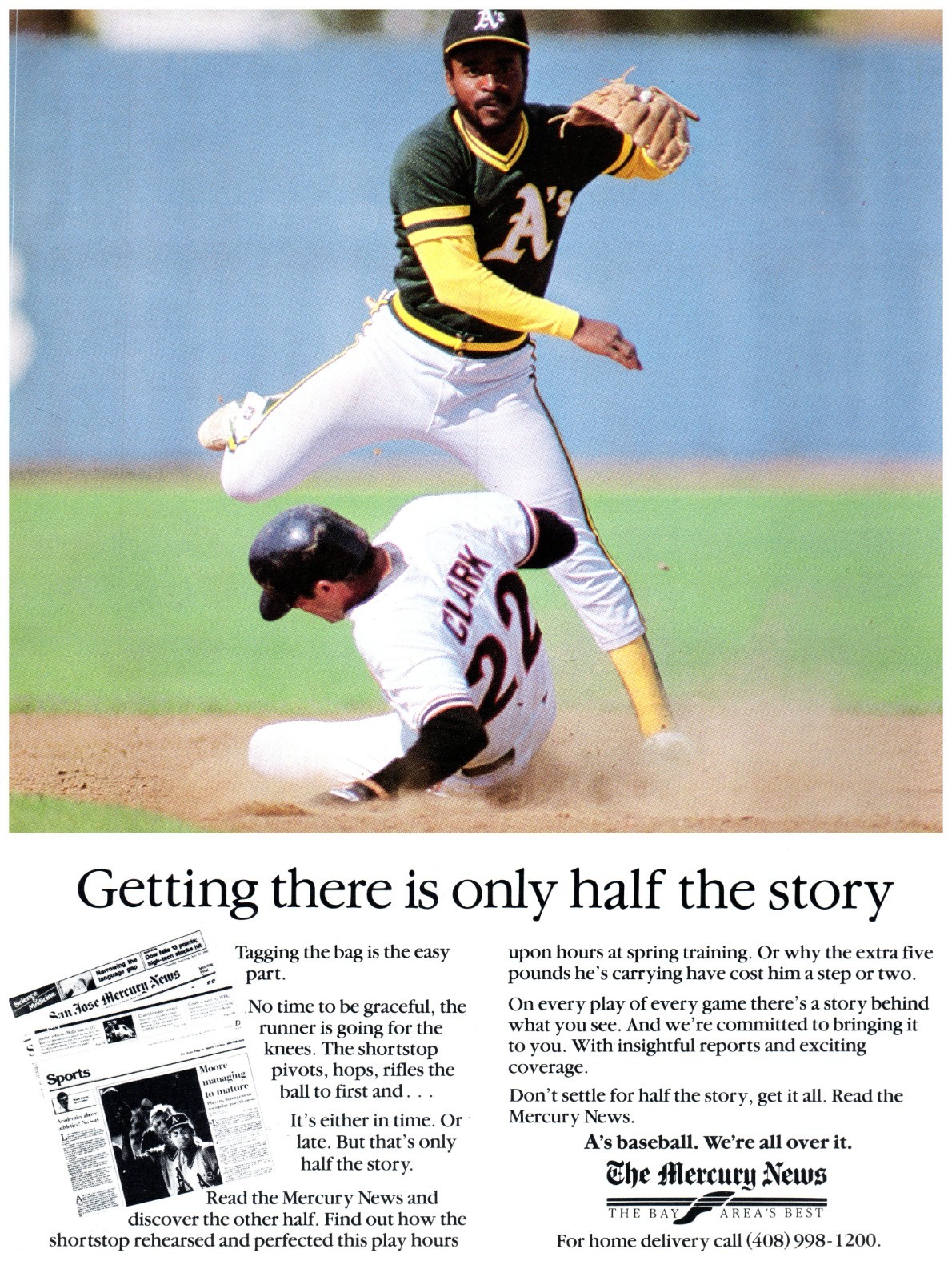 PRINT AD 1986 Mercury News 80\'s Oakland A\'s Tony Phillips & SF Giants Will Clark