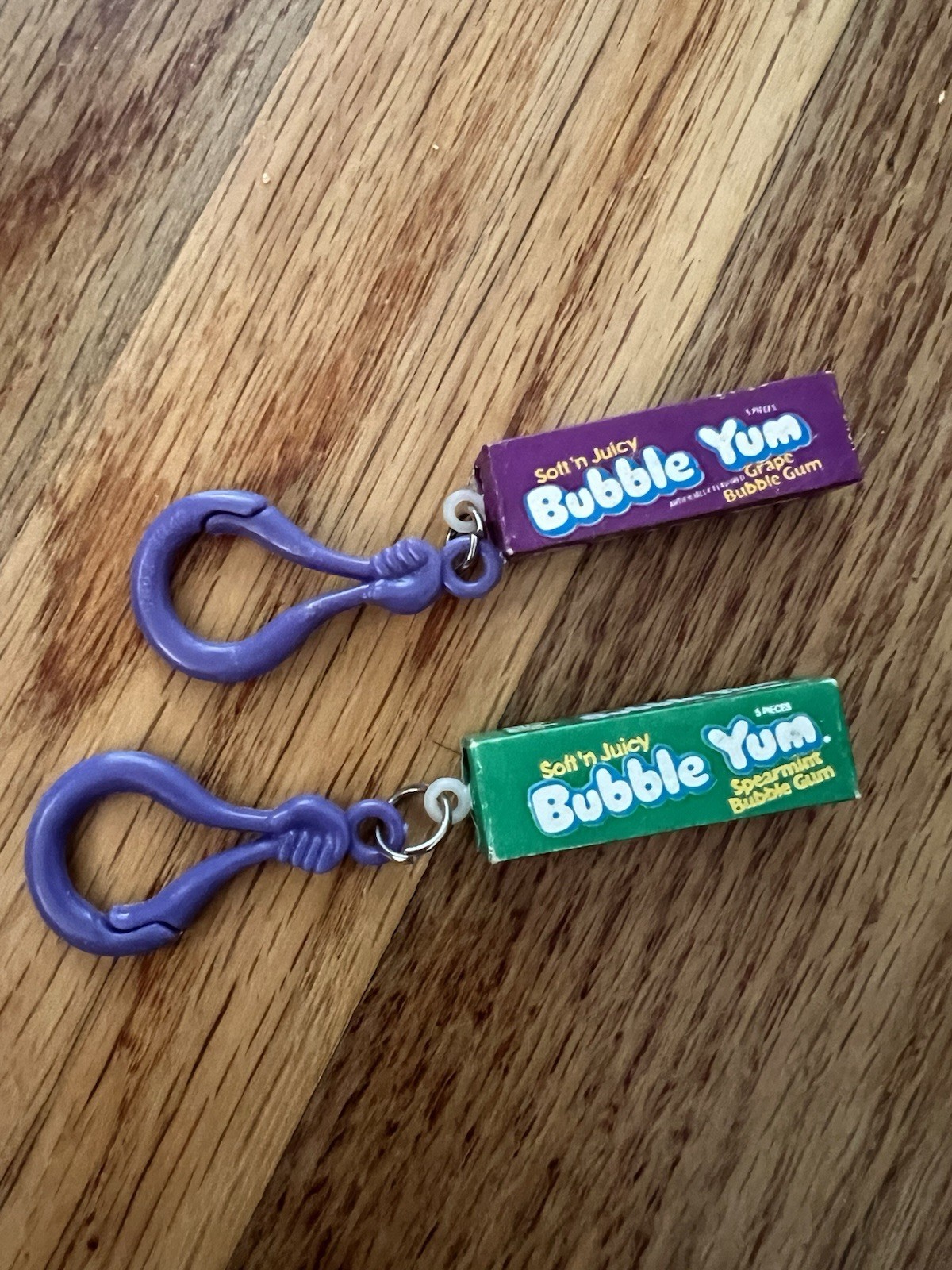 Vintage 1980s Bubble Yum Keychain Lot Grape Spearmint Plastic Clip Zipper Pull