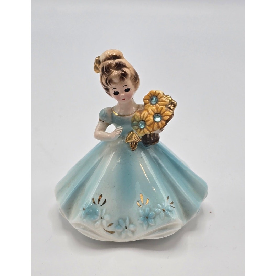Vintage Josef Originals March Birthday Girl Figurine Aquamarine Japan