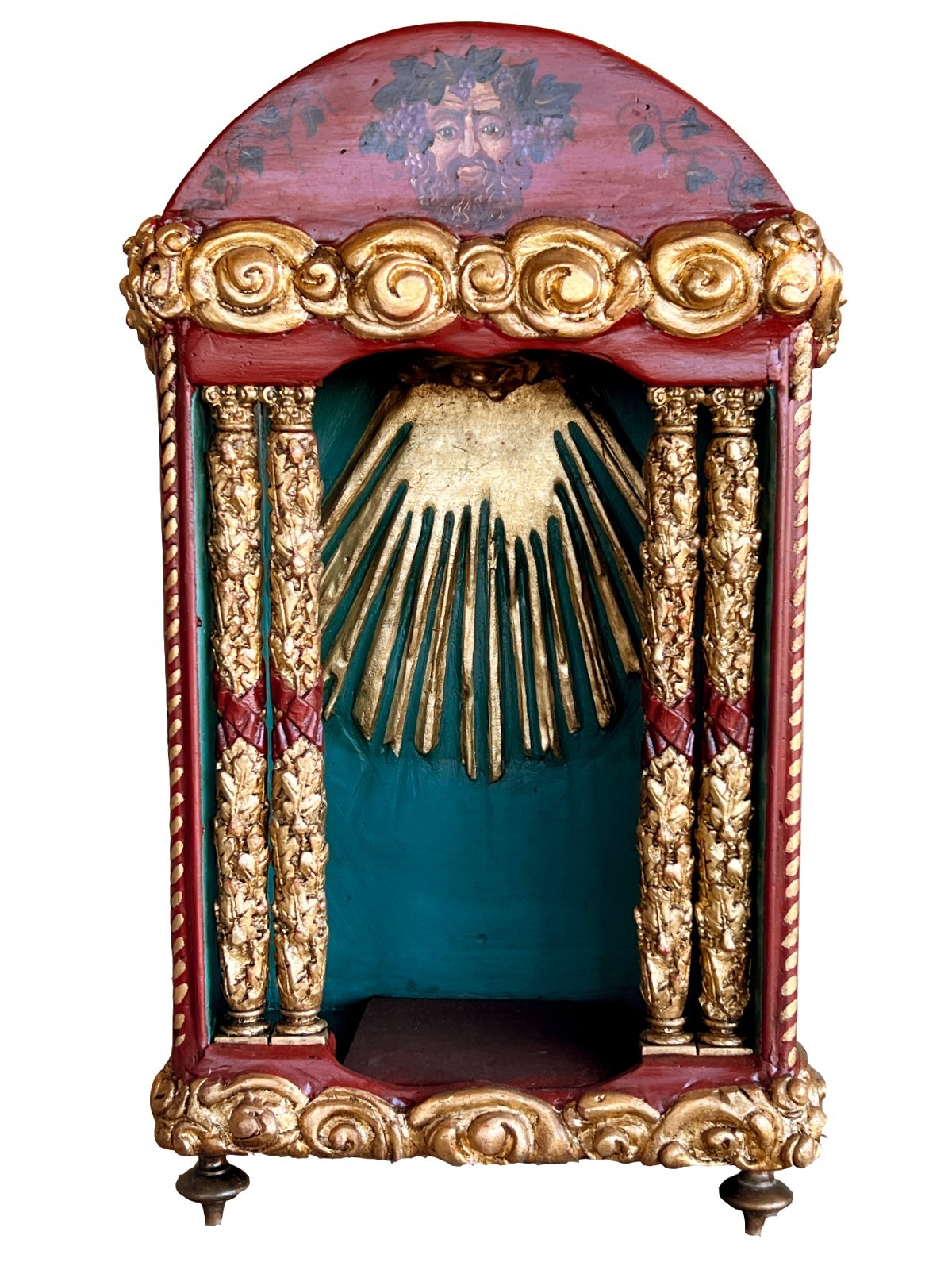 19th Century Italian Carved Polychrome Giltwood & Painted Tabernacle Box Altar