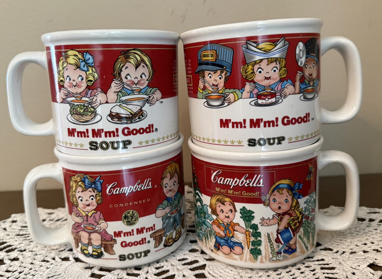 Vintage 1993 Campbell's Soup Kid Bowls Coffee Mug Cup By Westwood Set Of 4
