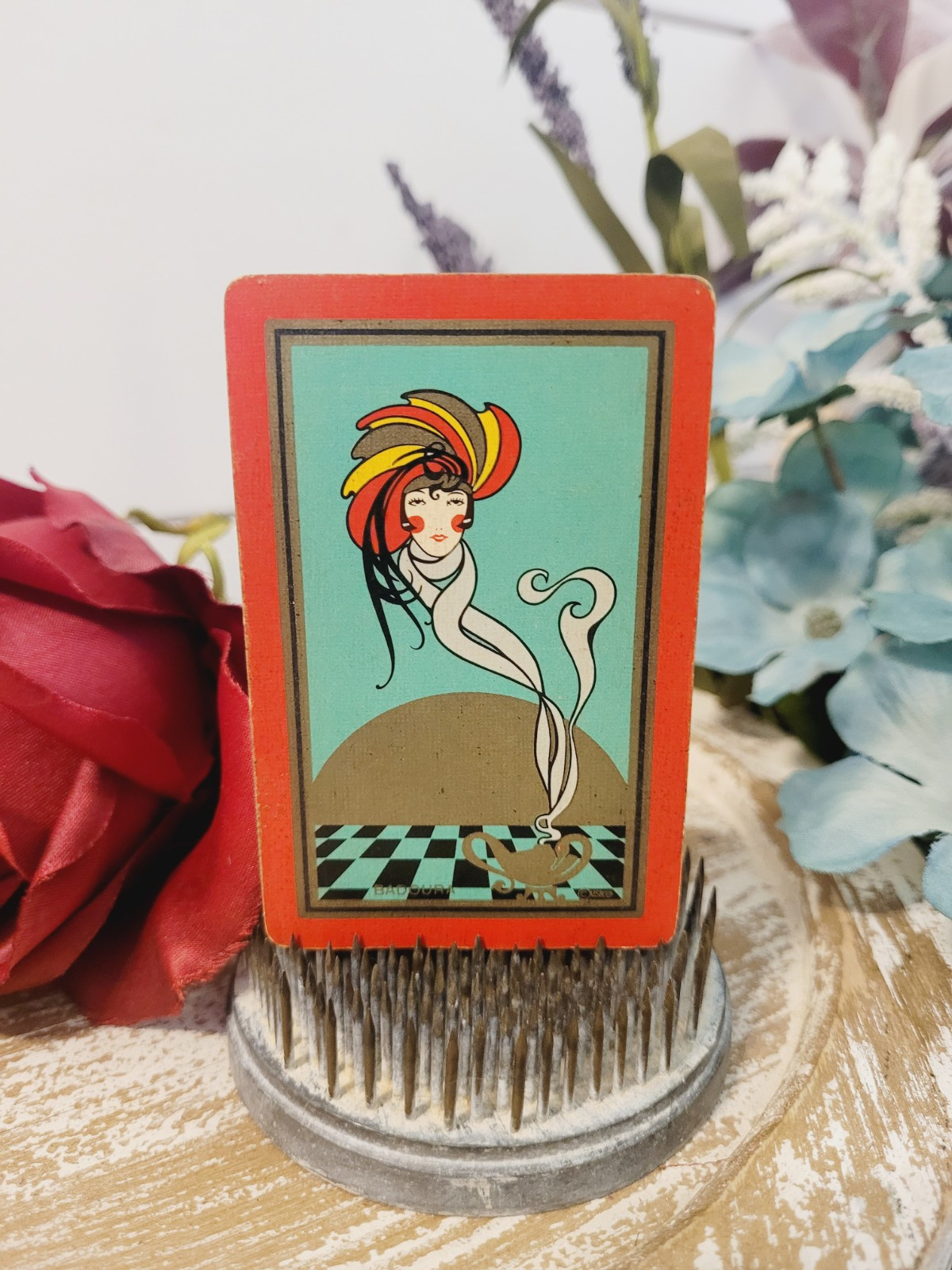 Vintage Art Deco Playing Card, Antique Swap Card, Trade Card, Lady Genie Bottle Vintage Art Deco Playing Card, Antique Swap Card, Trade Card, Lady Genie Bottle