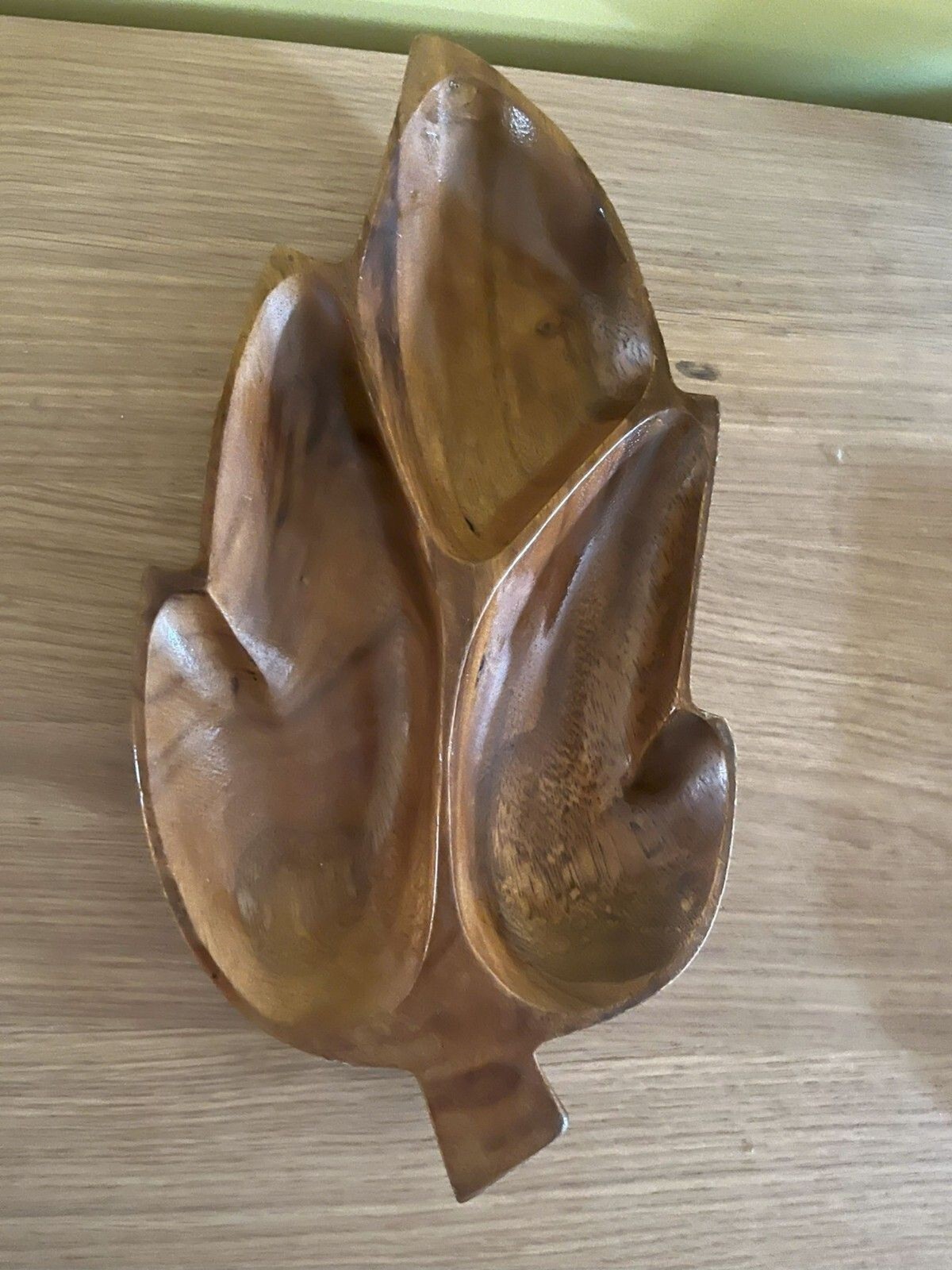 Monkey Pod Wood Leaf Shaped Divided Serving Tray 15\