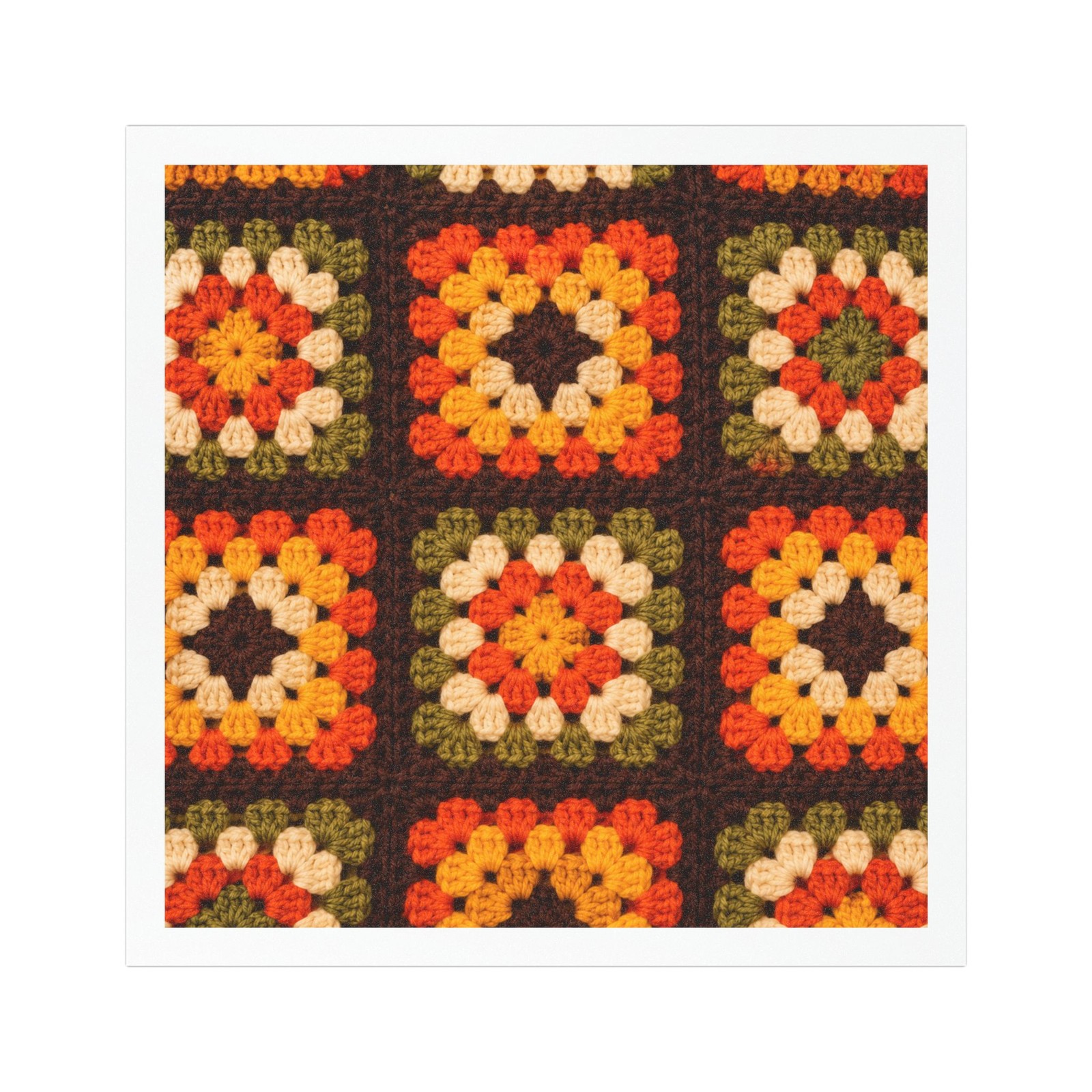 Vintage 70s Granny Square Blanket Magnet | Retro Crochet Decor