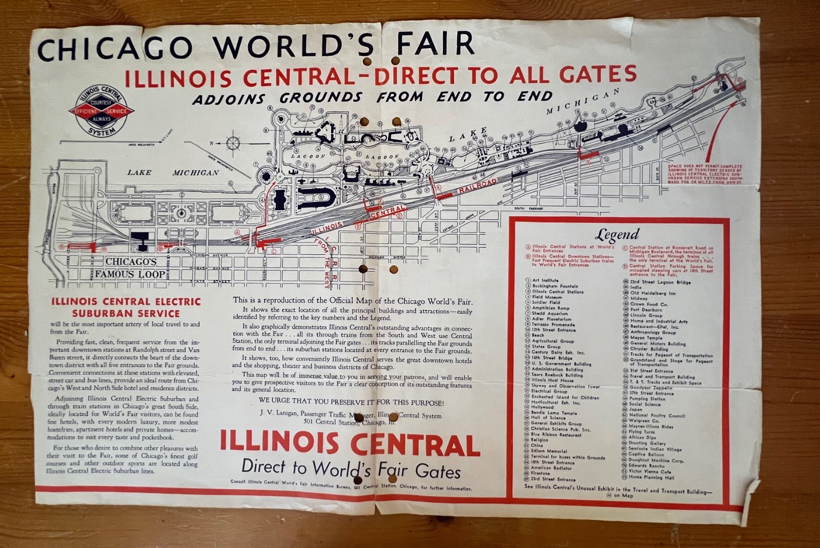1933 antique ILLINOIS CENTRAL chicago il WORLD’S FAIR MAP railroad BROCHURE