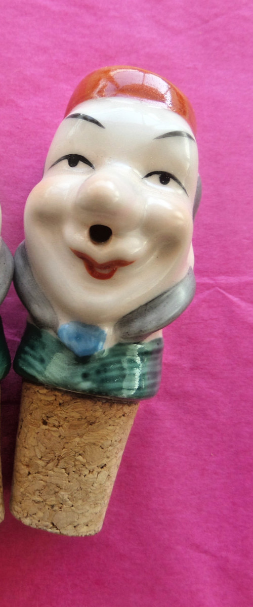 BOTTLE STOPPER VINTAGE UNIQUE Porcelain  CLOWN HEAD FROM GERMANY