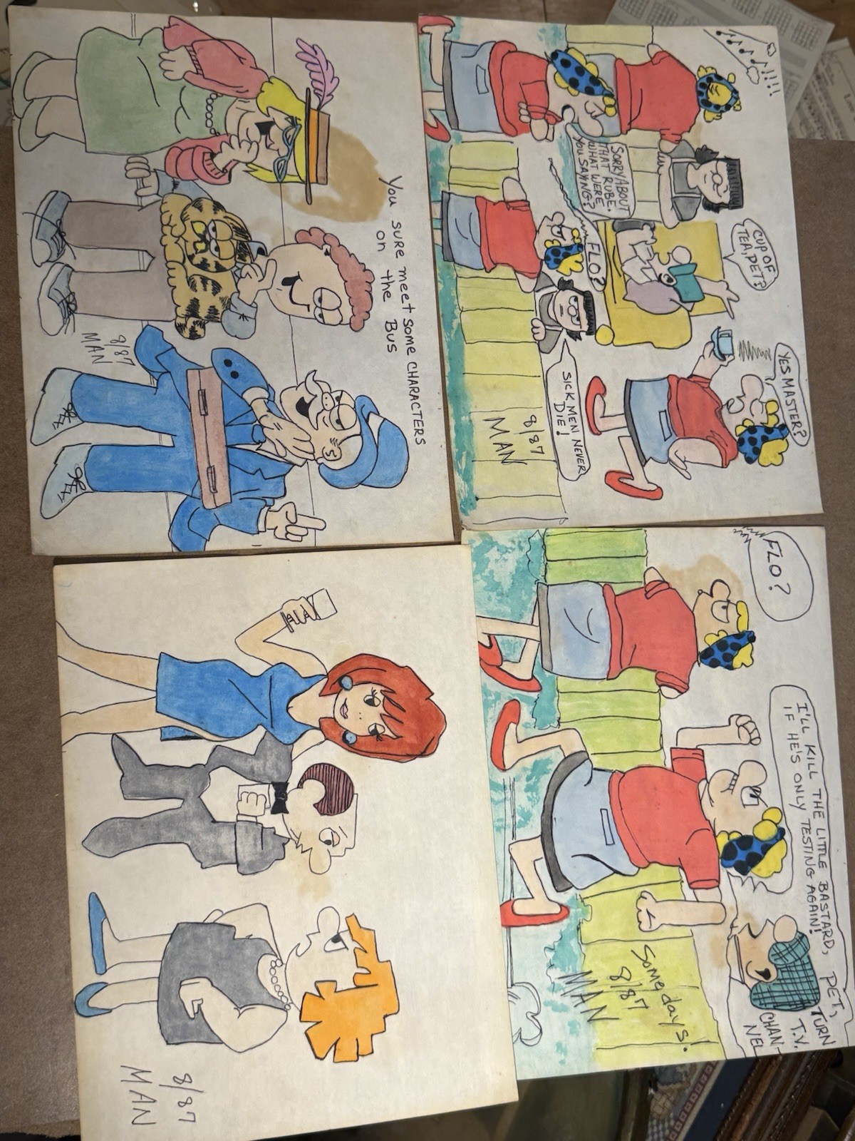 Vintage 1986–1987 Cartoon Art Portfolio – 20 Original Hand-Drawn Illustrations 