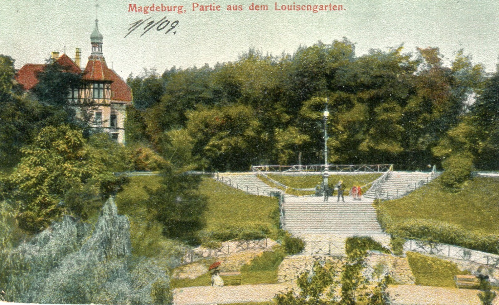 Germany AK Magdeburg - Louisengarten 1909 postcard
