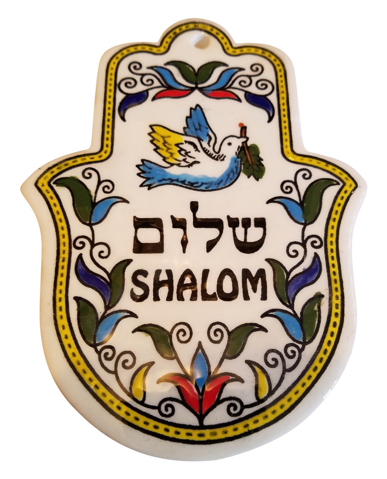 Ceramic Shalom Hamsa from Jerusalem 5.5\