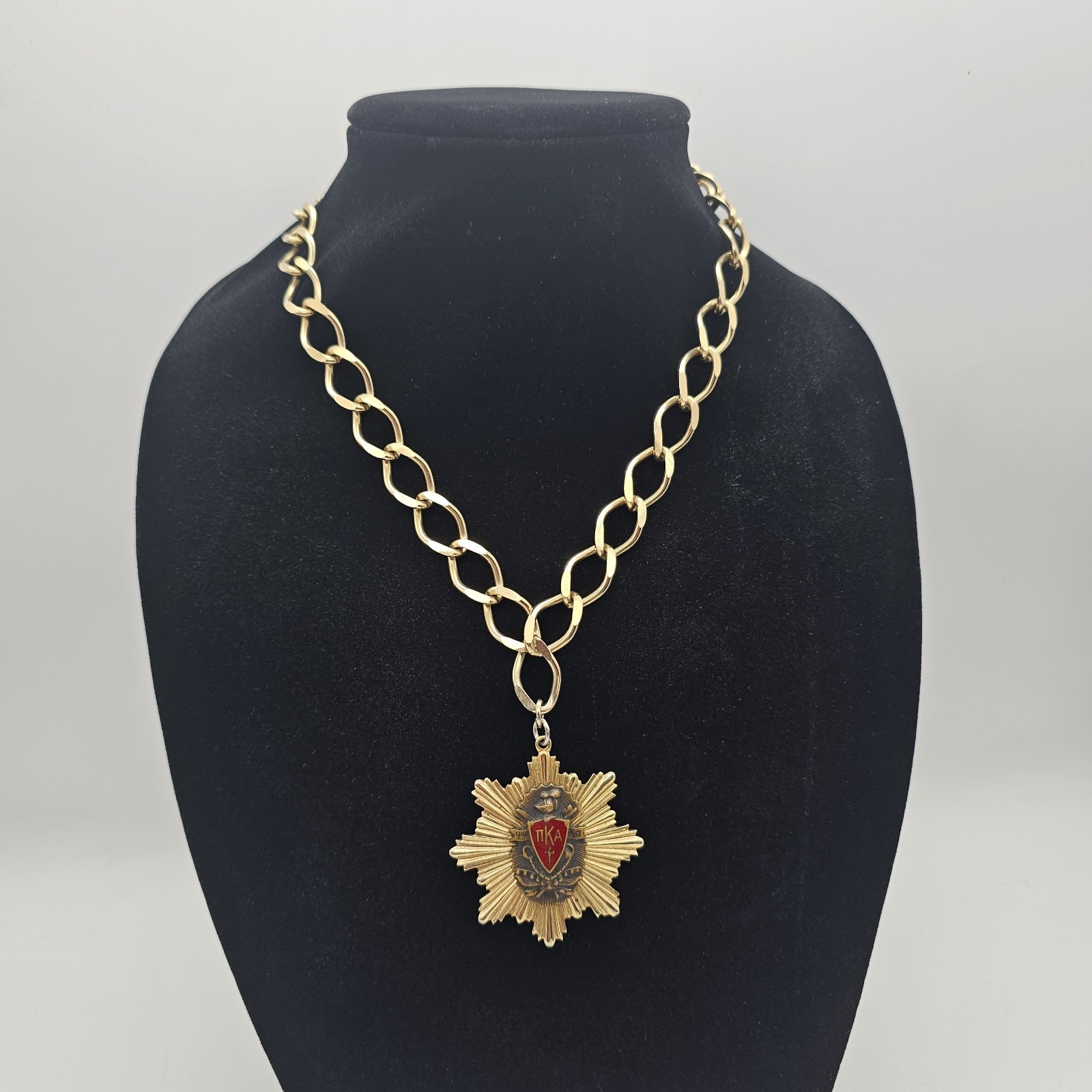 Vintage Pi Kappa Alpha Gold Tone Pendant & Necklace