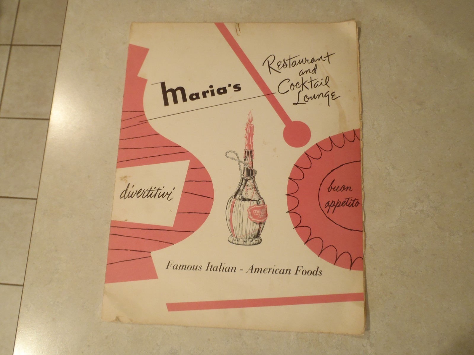 Vintage Maria\'s Menu Restaurant Cocktail Lounge Famous Italian-American Foods