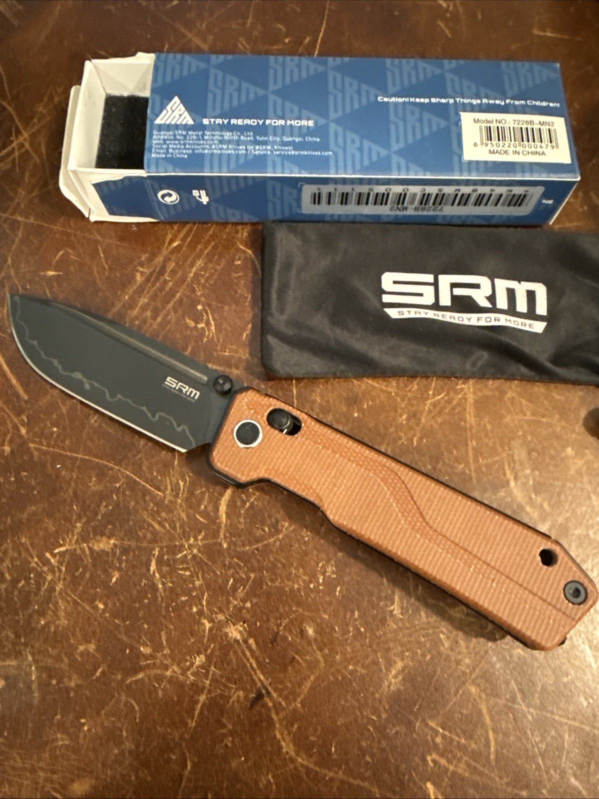 SRM Knives Rubik Folding Knife 3½″ 140Cr Steel Blade Brown Canvas Micarta Handle