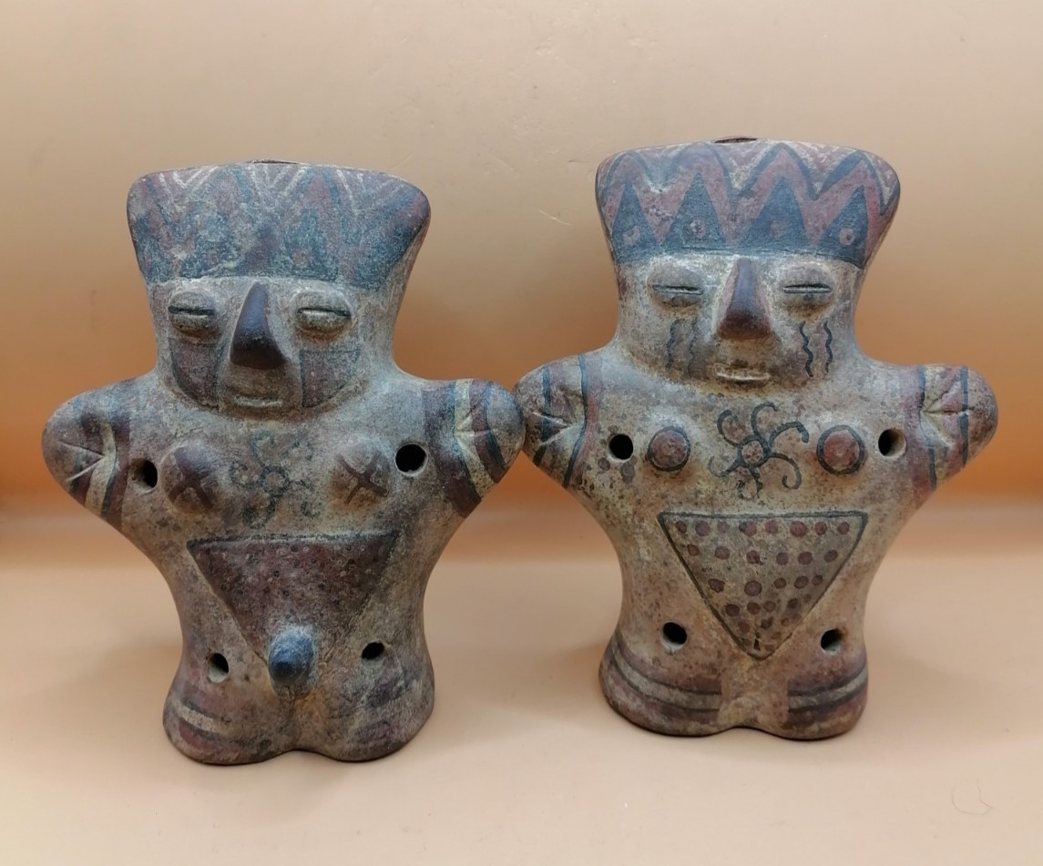 Cuchimilcos Couple, Ceramic, Chancay Culture, Huaral, Handmade Ocarinas