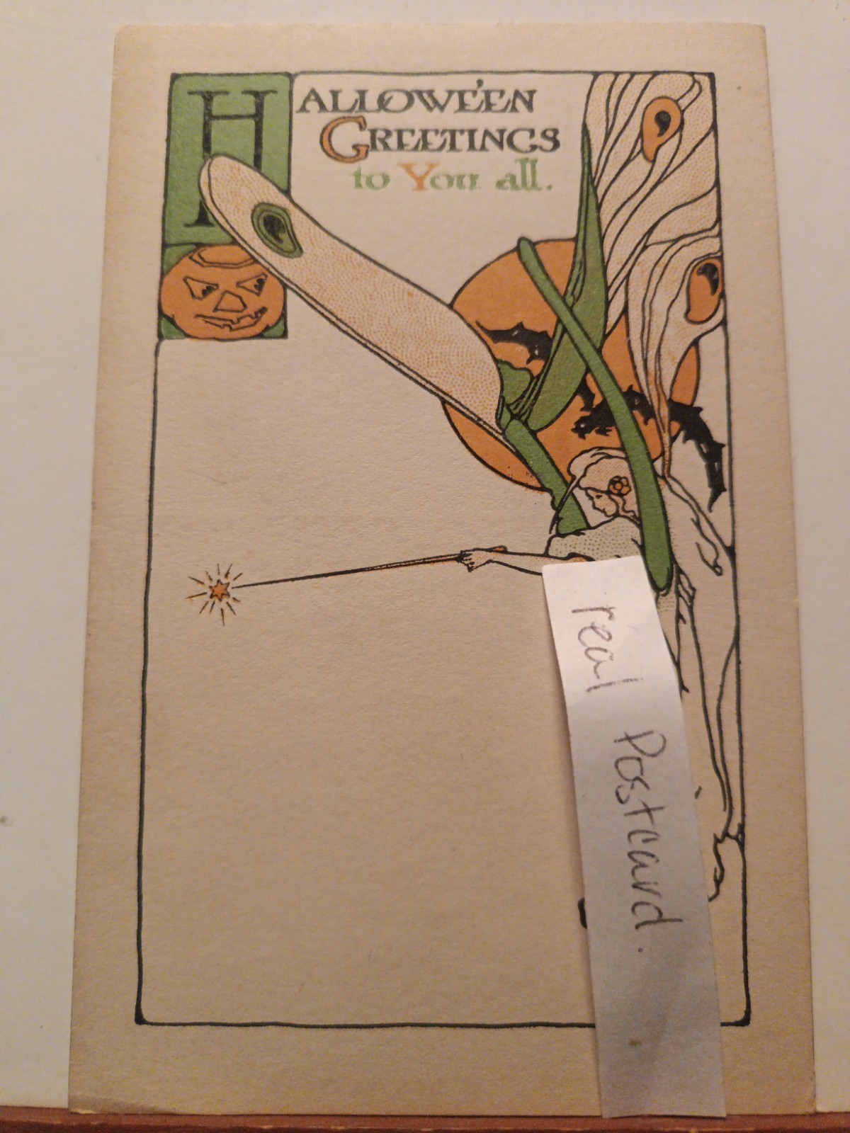 RARE Halloween Postcard The Pink Of Perfection Art Nouveau Fairy Bats PMK 1916