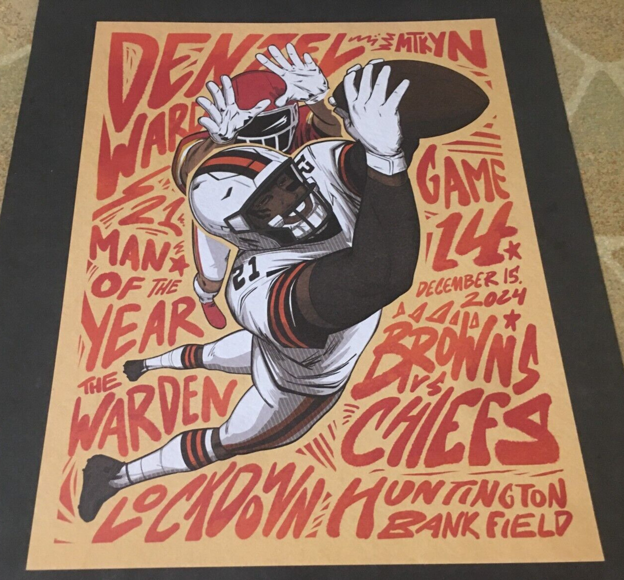 Cleveland Browns vs Kansas City Chiefs 2024 Game Poster Denzel Ward 12/15/24