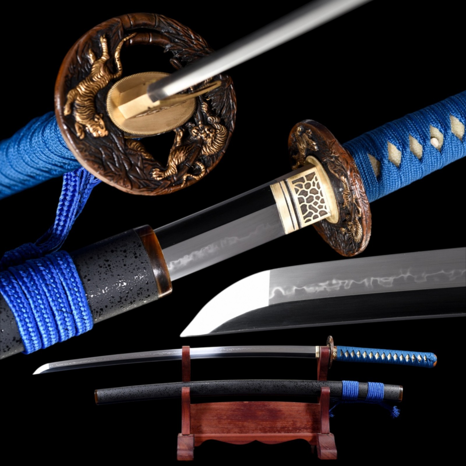 Samurai Katana Golden Tiger Hand Forged T10 Carbon Steel Clay Tempered Full Tang