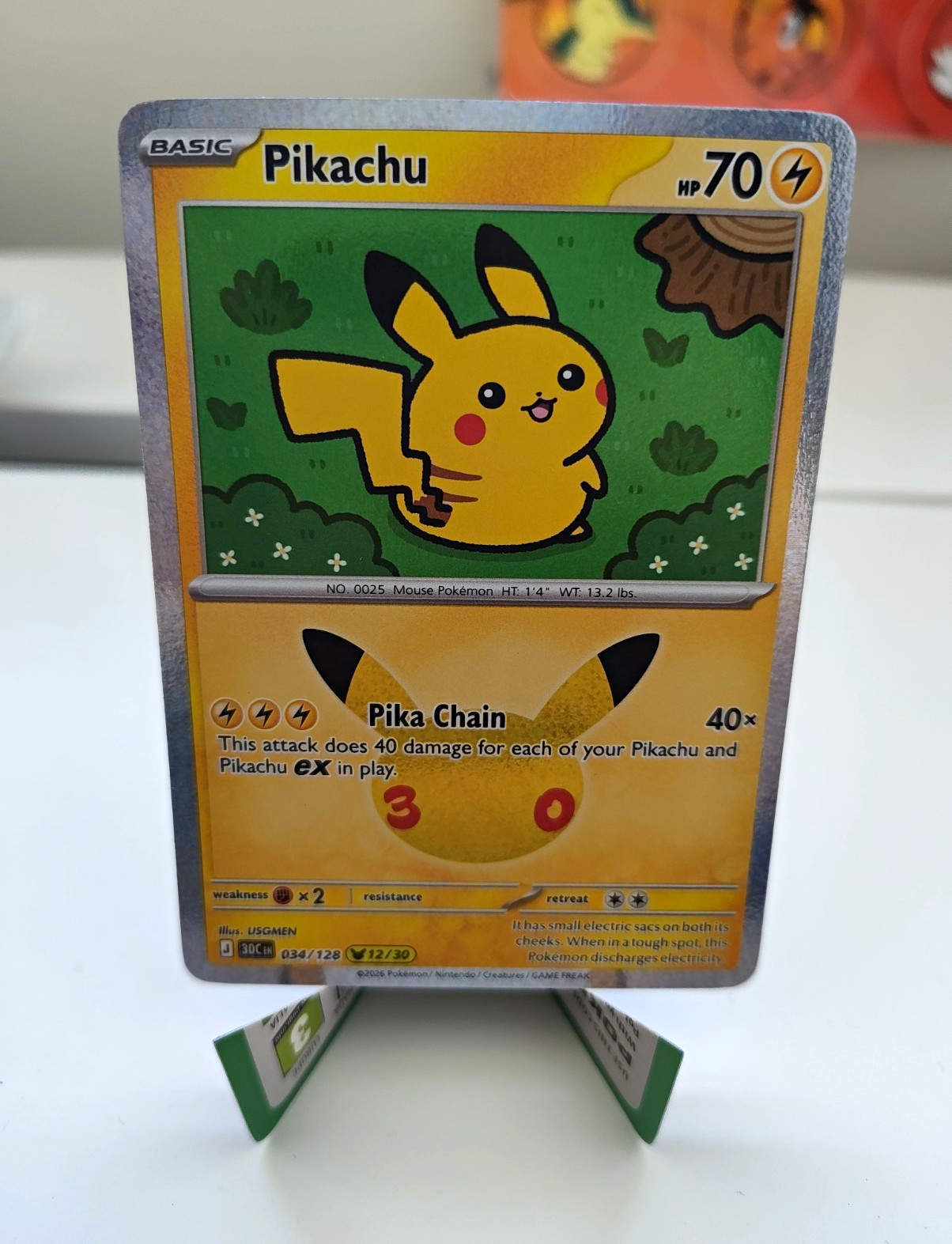 Pokémon TCG Pikachu 034/128 30th Celebration Holo Rare NM 12/30