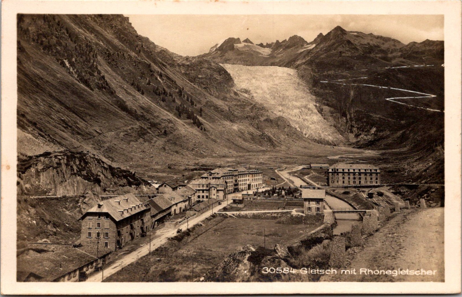 Gletsch Switzerland Rhône Glacier Hotel du Glacier du Rhone Furka Pass  Postcard