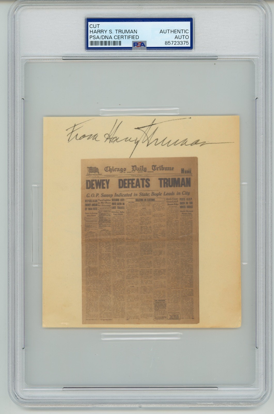 Harry S. Truman ~ Signed Autographed  \'Dewey Defeats Truman\' Print ~ PSA DNA