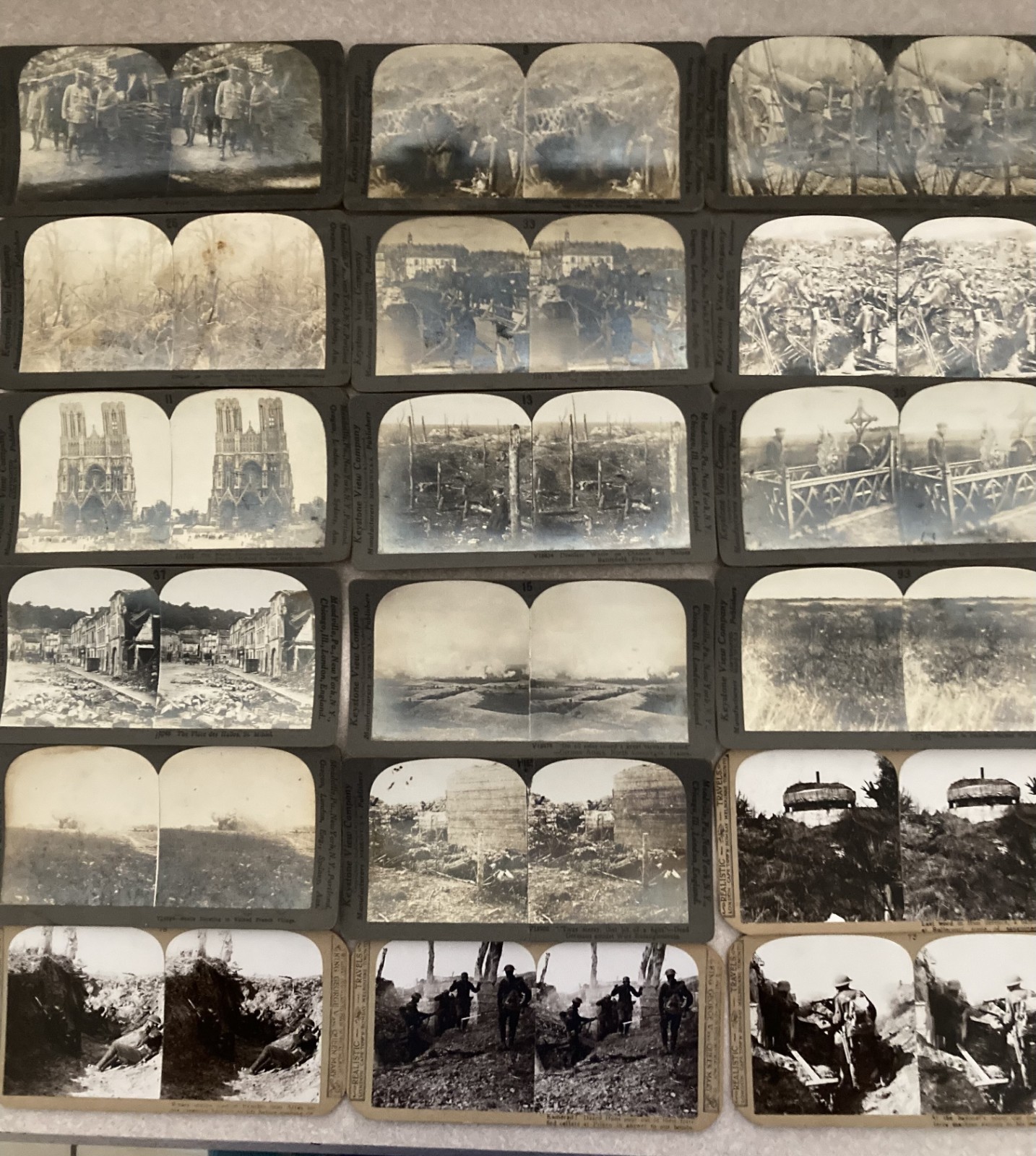 18 Vintage WWI Stereoview Cards by Keystone and Realistic, c1918