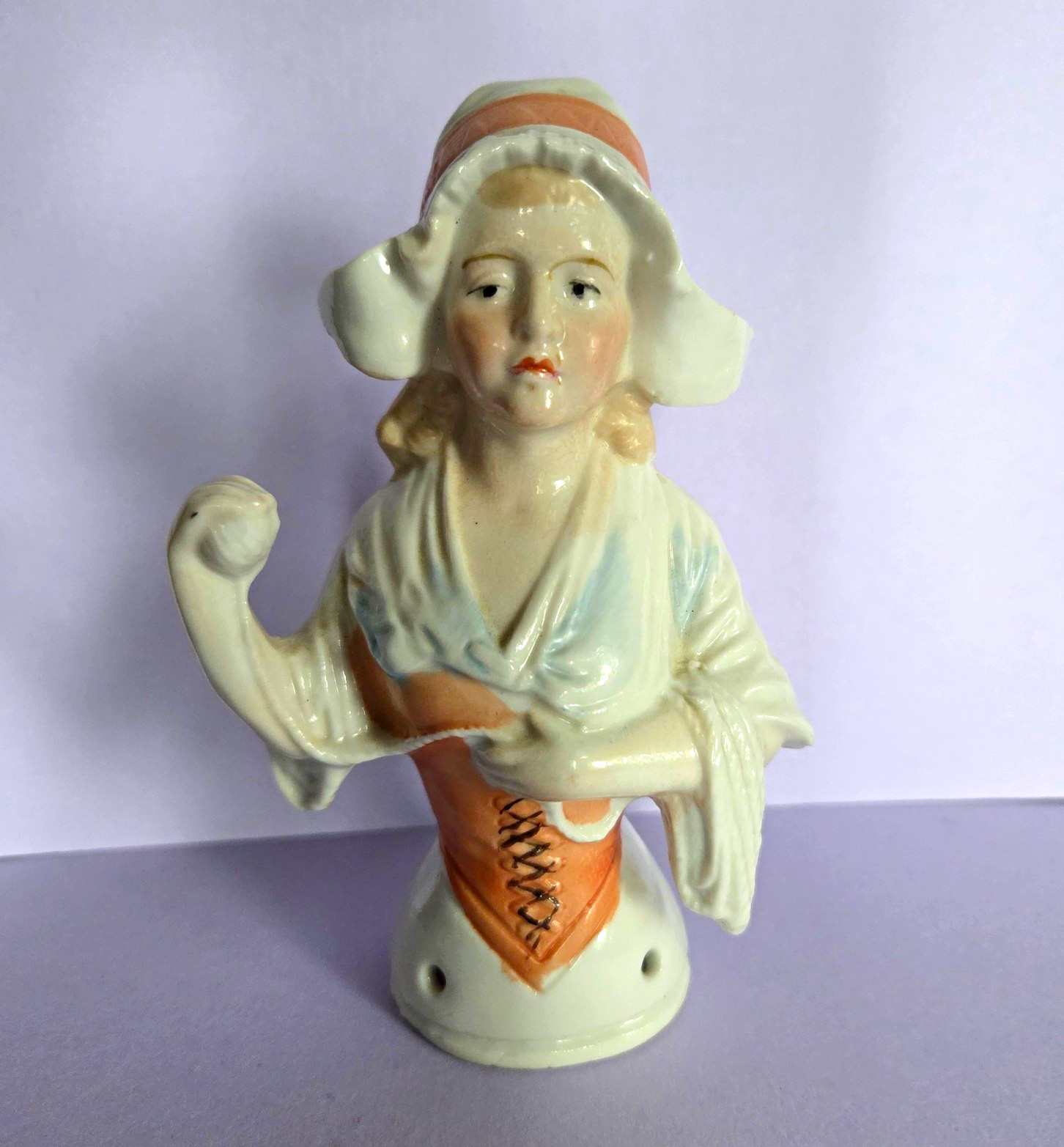 Pristine Antique German Porcelain Half Doll Arms Away Karl Schneider Dutch Girl