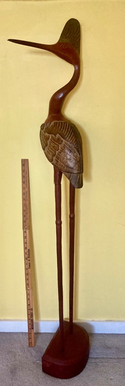 Vintage Hand Carved Wooden Heron Crane Egret Bird Folk Art Figurine Sculpture