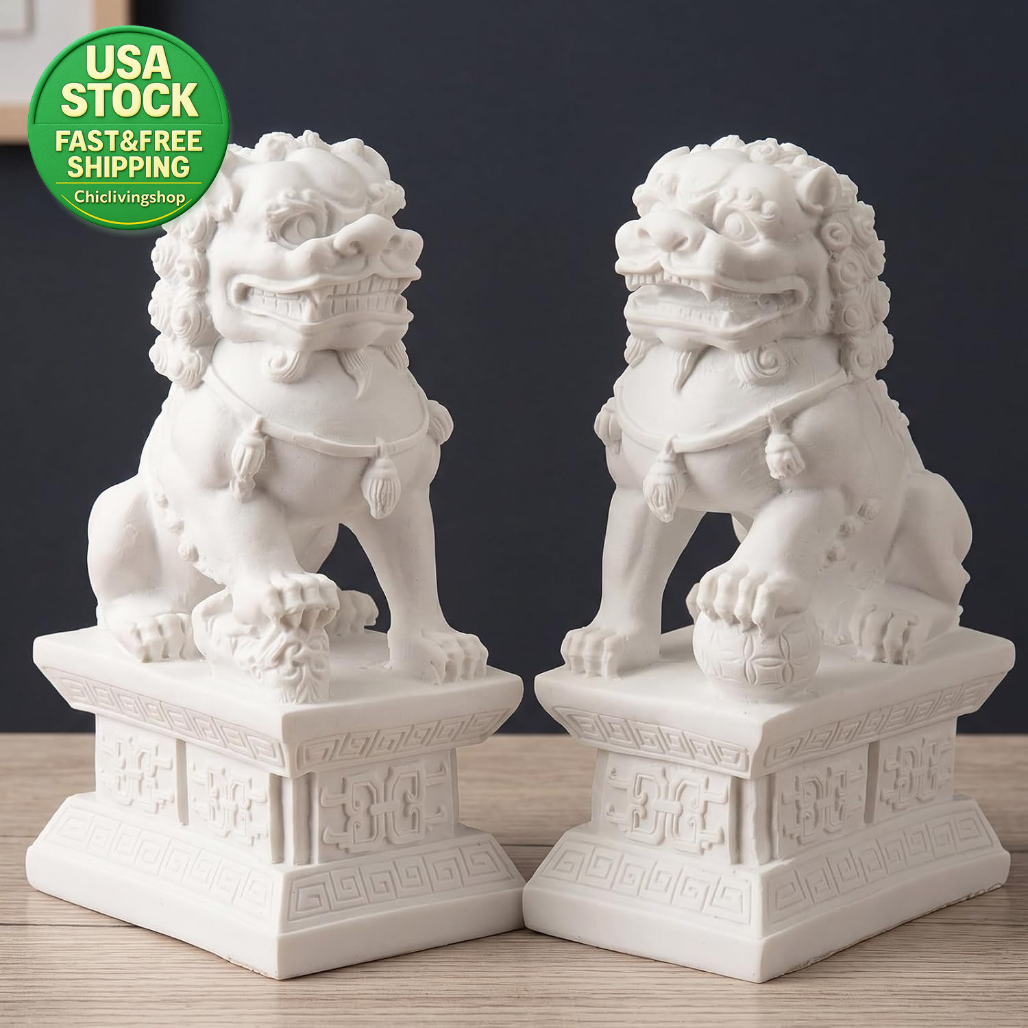 Foo Dog Statue Set Pair Chinese Guardian Lion Stone Decor Feng Shui 6 7 Inch