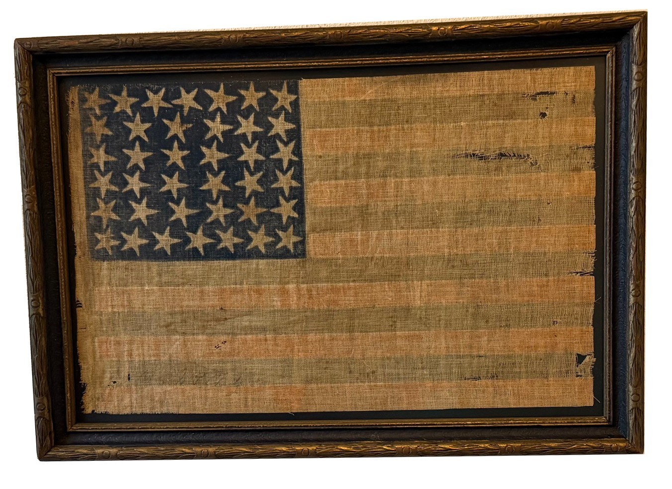 RARE 1876 ANTIQUE 38 'Dancing' Star American Parade Flag Folk Art post Civil War