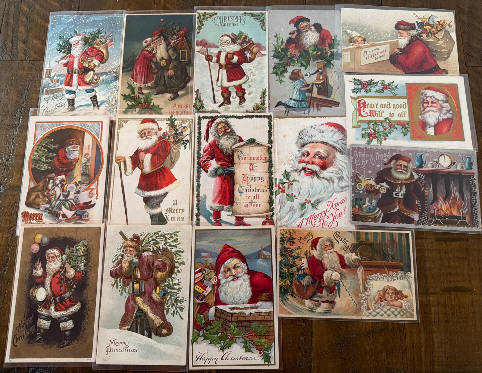 Big ~Lot of 15~Antique~SANTA CLAUS~Christmas Postcards~Great Variety-in sleeves