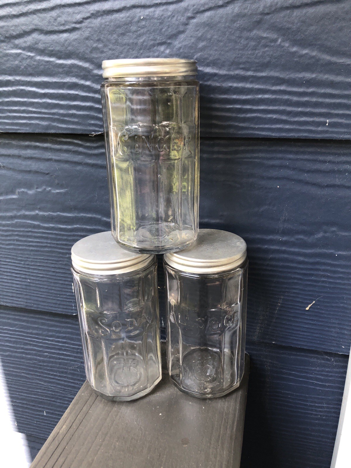 Set of 3 1920 Hoosier Spice Jars 12 Panel Clear Glass Jars -Soda Ginger Allspice