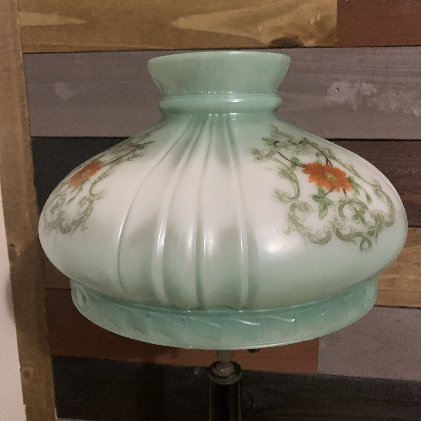 Antique Coleman # 324 Green Floral Glass Lamp Shade 1920’s