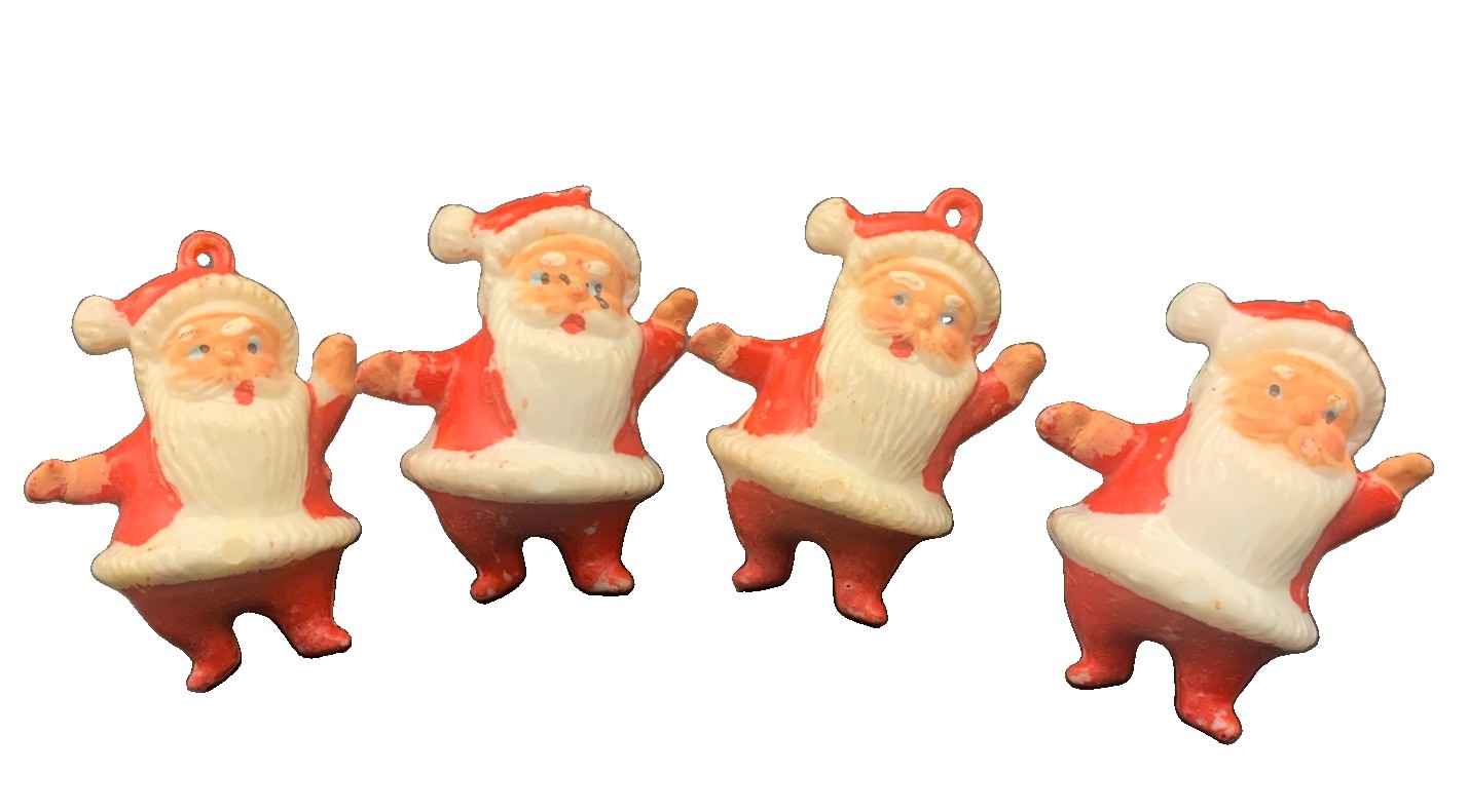 Vintage Plastic Celluloid Dancing Waving Santa Lot of 4 From 50\'s/60\'s MCM