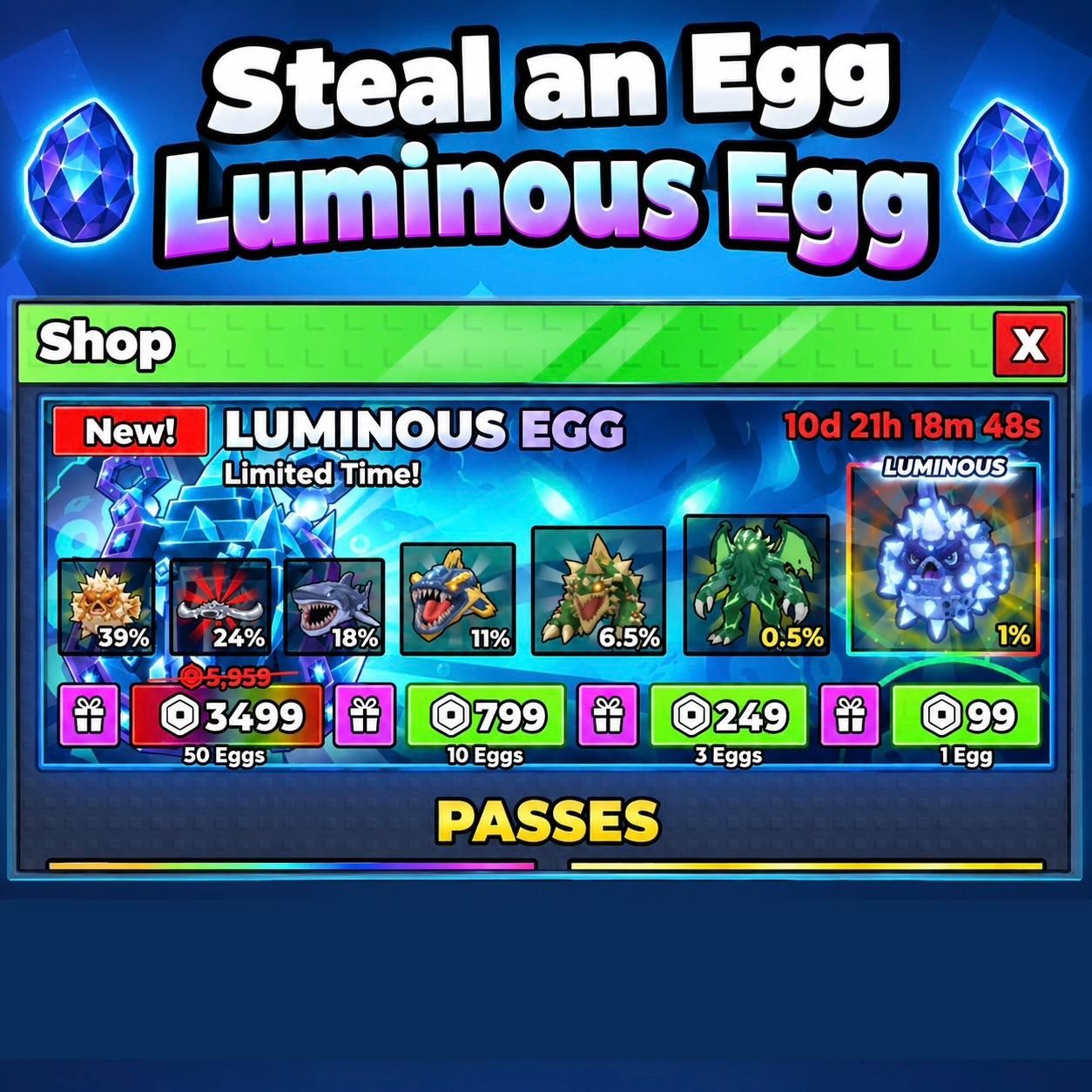 Steal an Egg Luminous EGG - 3, 10, 50 FAST CHEAPEST