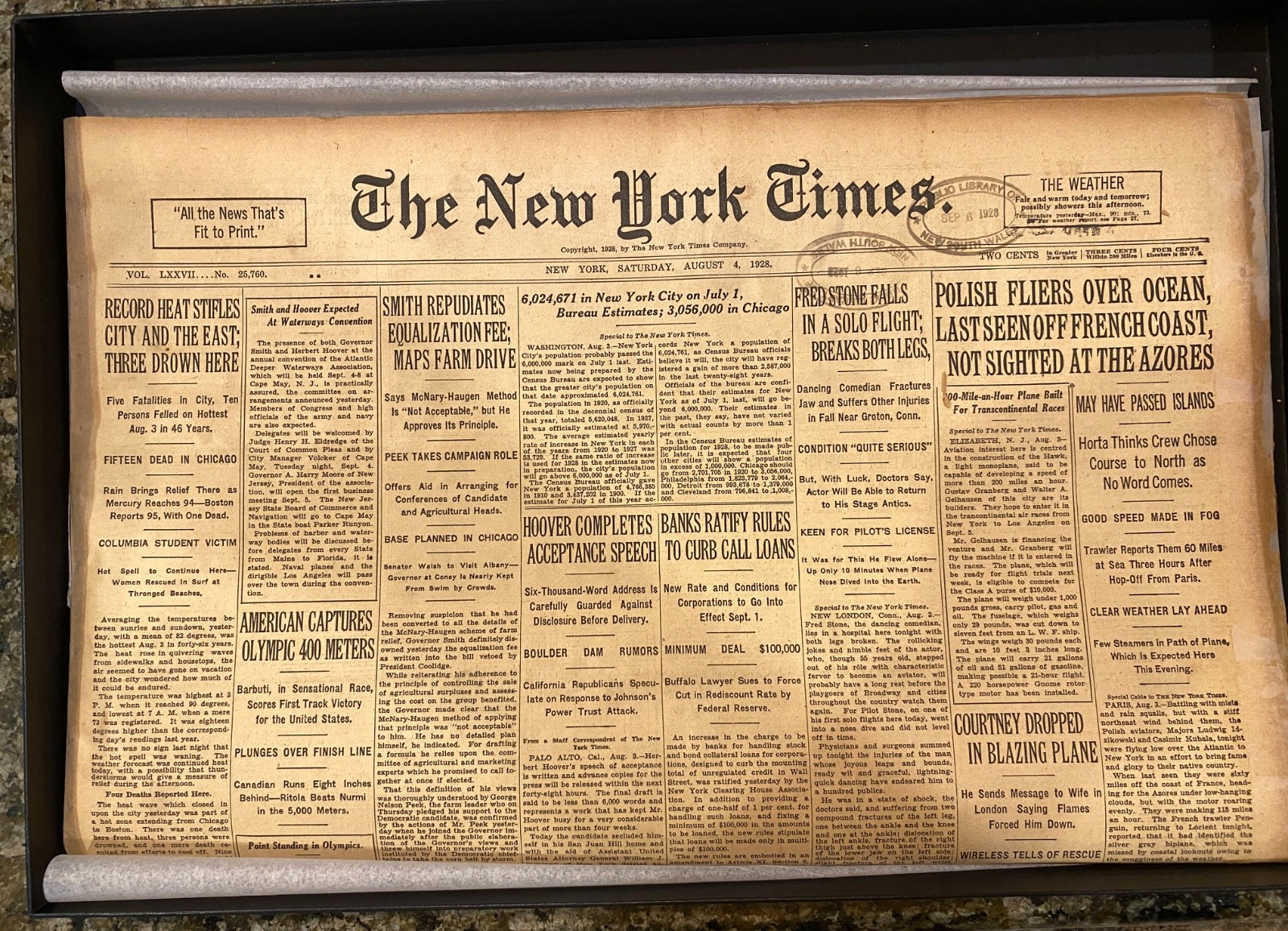 Historic Vintage Newspaper New York Times, August 4 1928