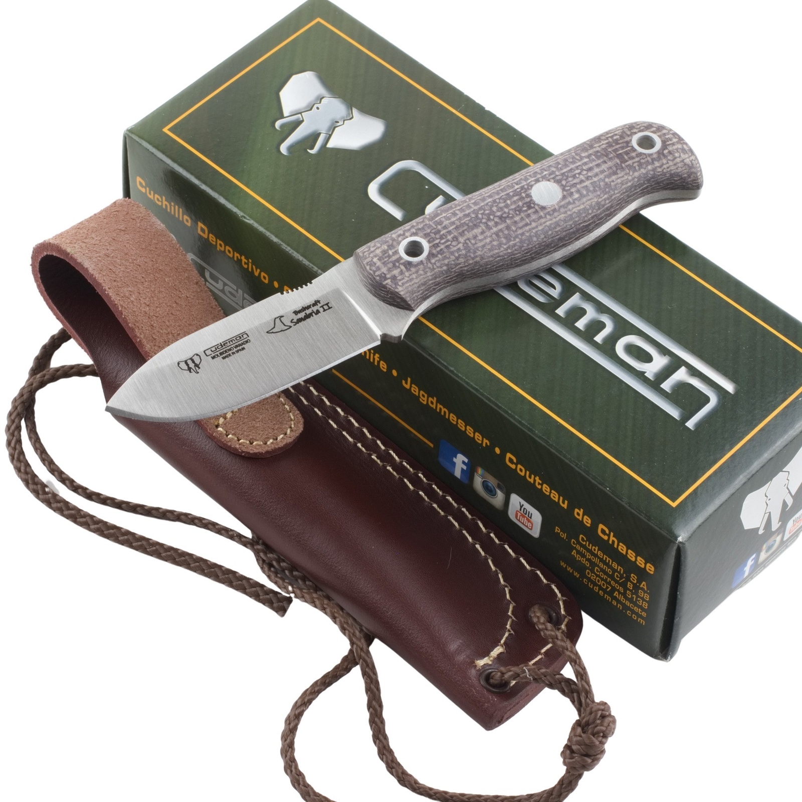 Cudeman Sanabria Mini Bushcraft Fixed Knife Brown Jute Handle Drop Point Blade