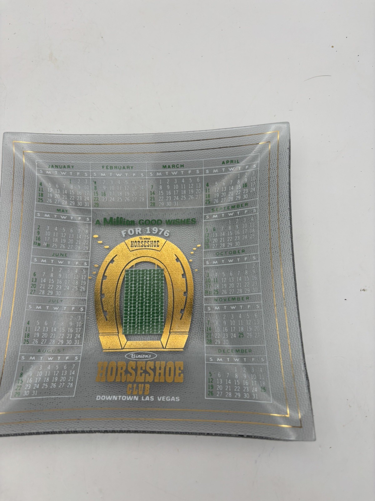1976 Binions Horseshoe Club Casino Las Vegas Calendar Glass Trinket Dish