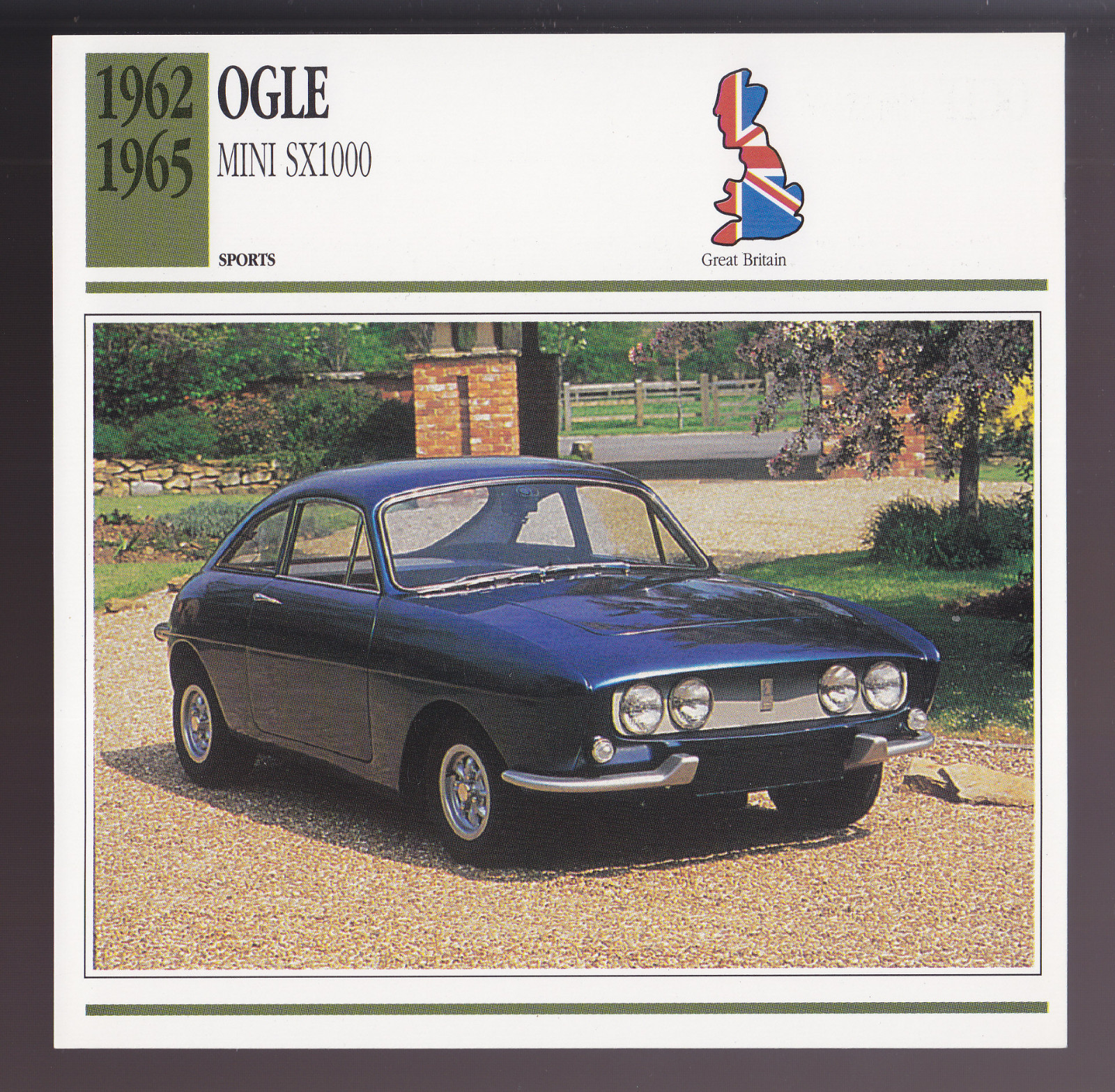 1962-1965 Ogle Mini SX1000 British Car Photo Spec Sheet Info CARD 1963 1964