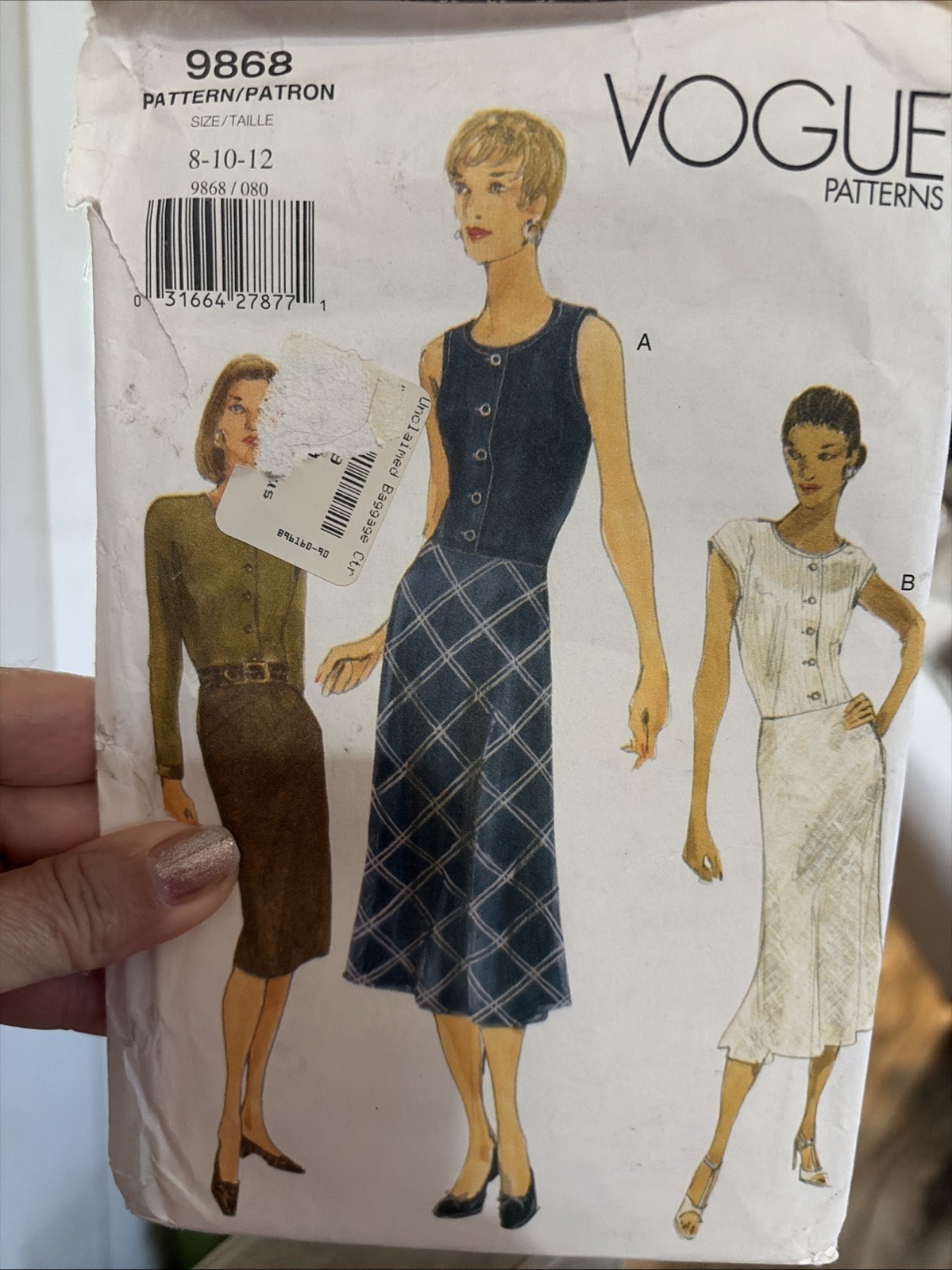 Vintage 1998 Vogue Sewing Pattern 9868 Dress Size 8-10 Uncut