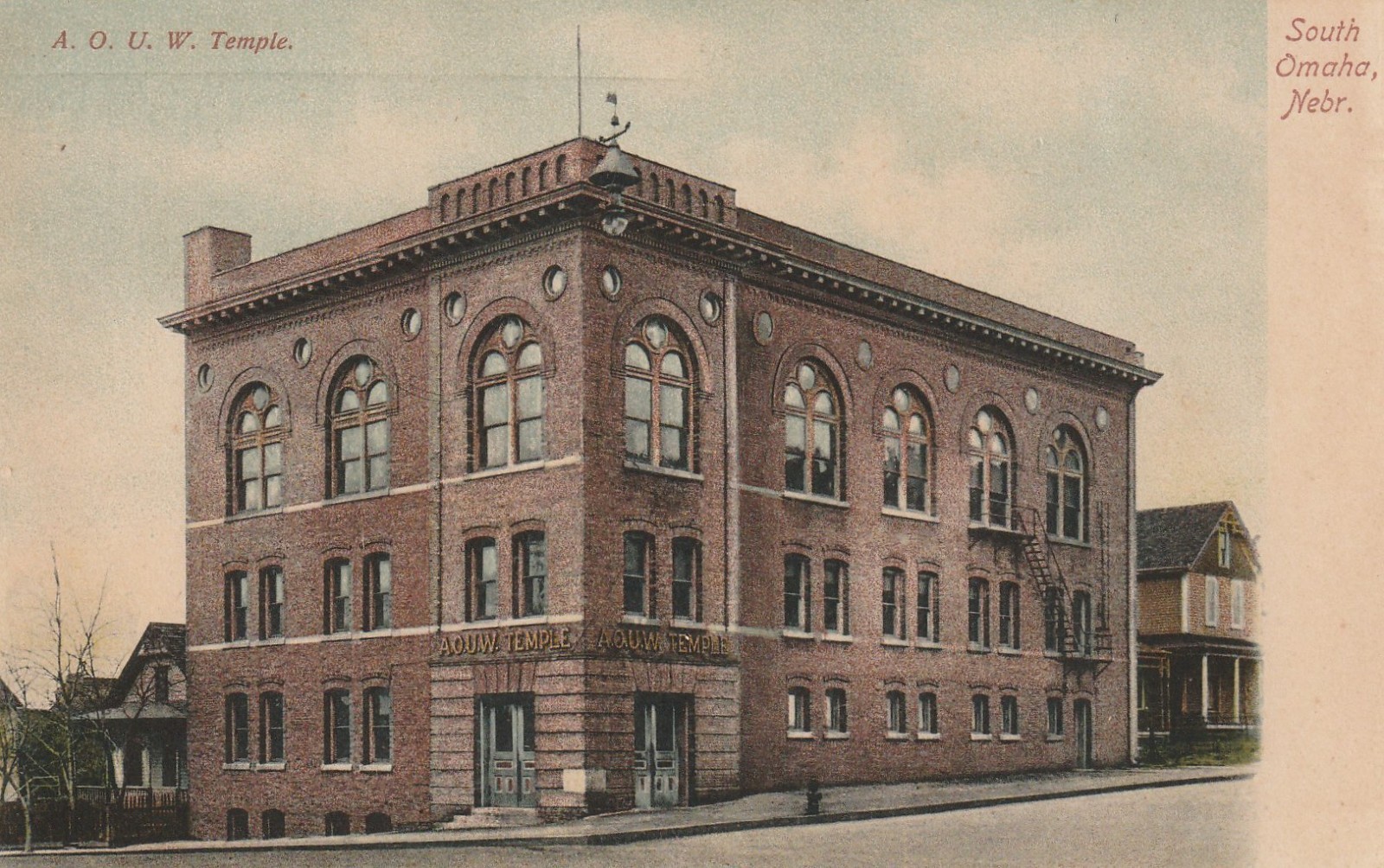 South Omaha, Nebr. A.O.U.W Temple Lost Landmark on 1901-07 German-made Postcard South Omaha, Nebr. A.O.U.W Temple Lost Landmark on 1901-07 German-made Postcard