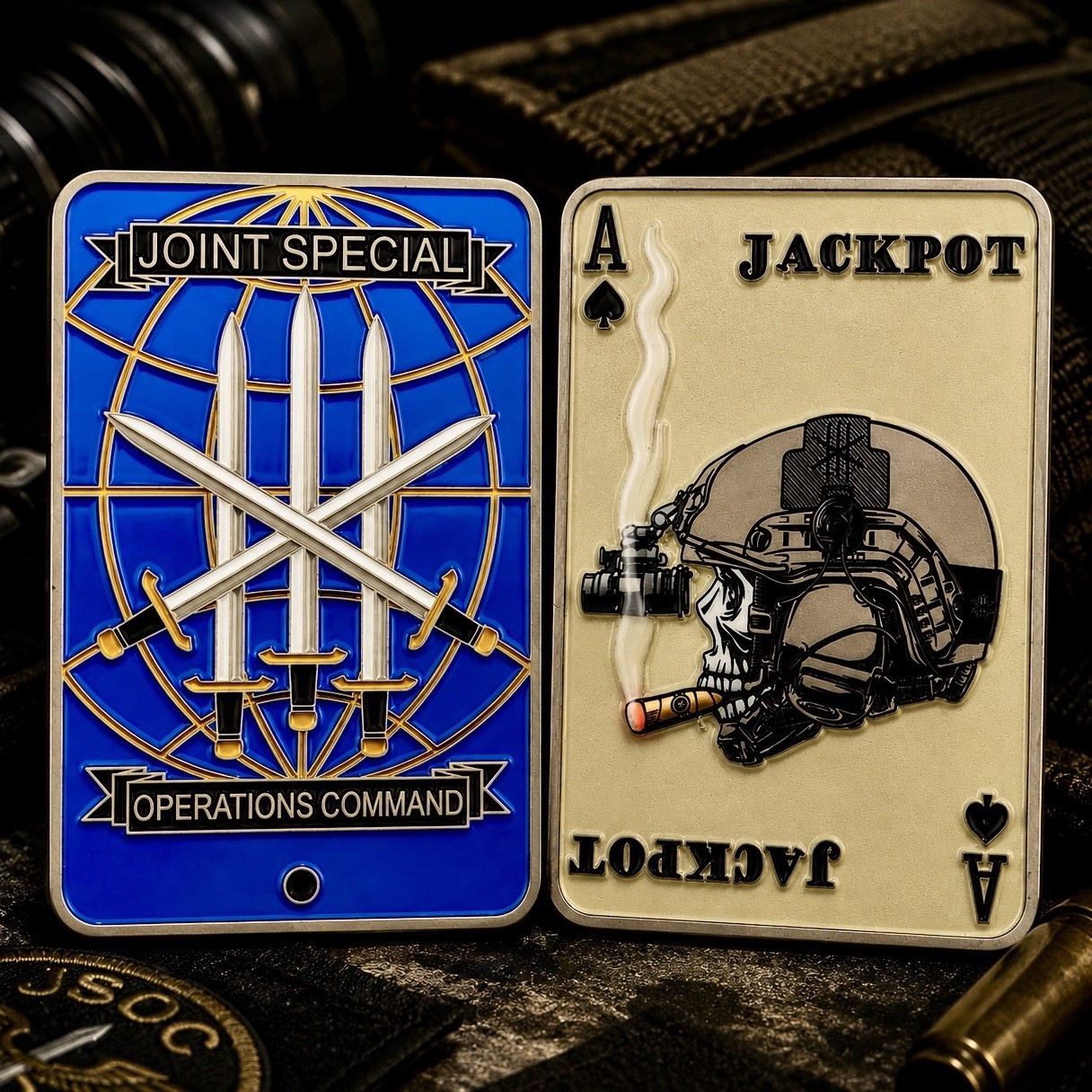 JSOC Tier-1 Ace of Spades Jackpot Kill Card 5-Sword Challenge Coin