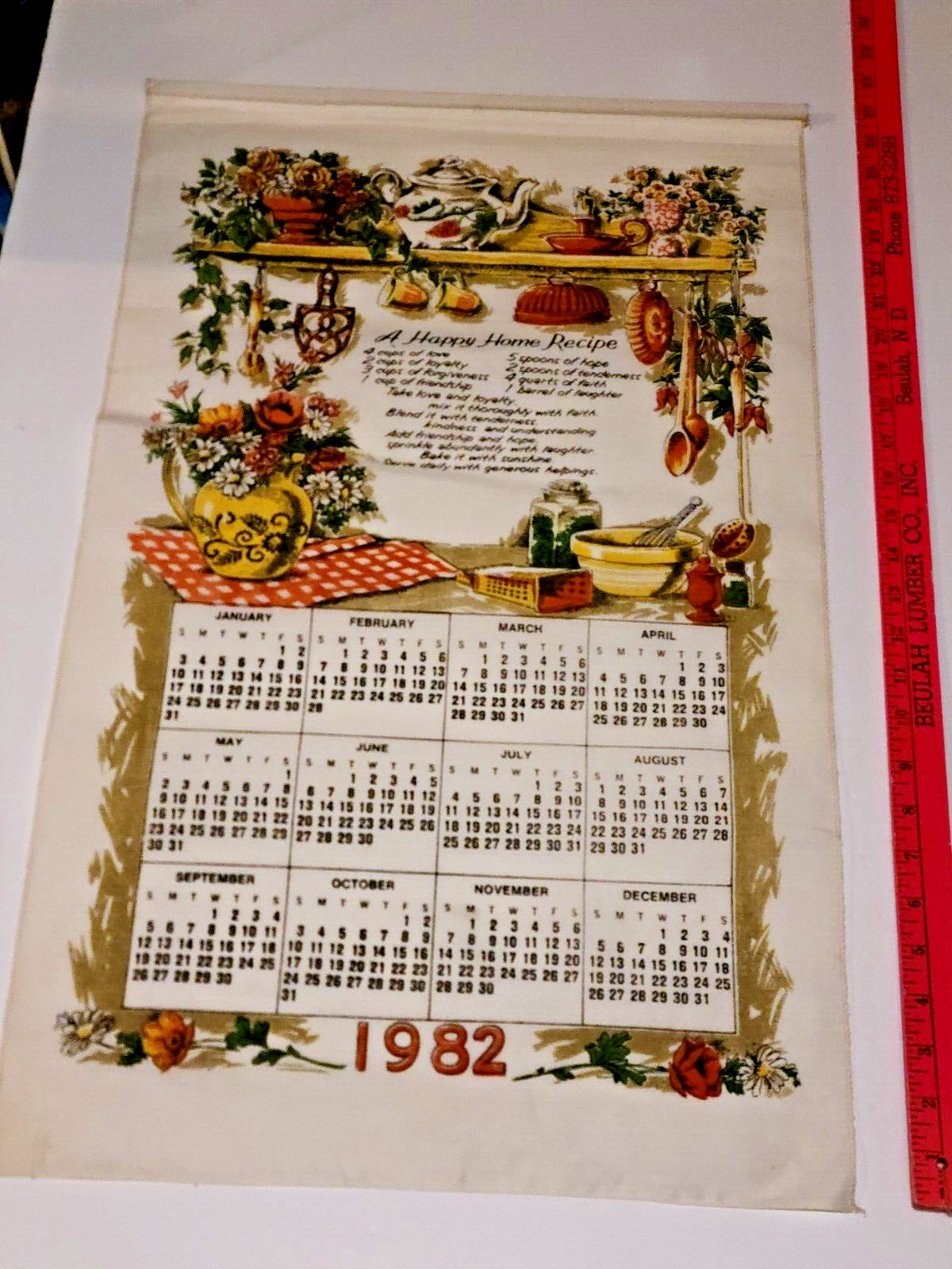1982 Tea Towel Cloth Calendar - Flowers