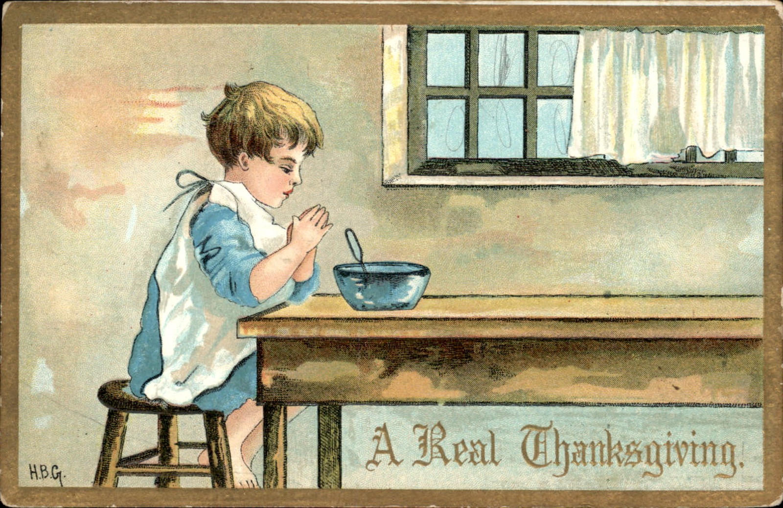Thanksgiving Child Saying Grace at Table H.B. Griggs c1910s-20s Vintage Postcard