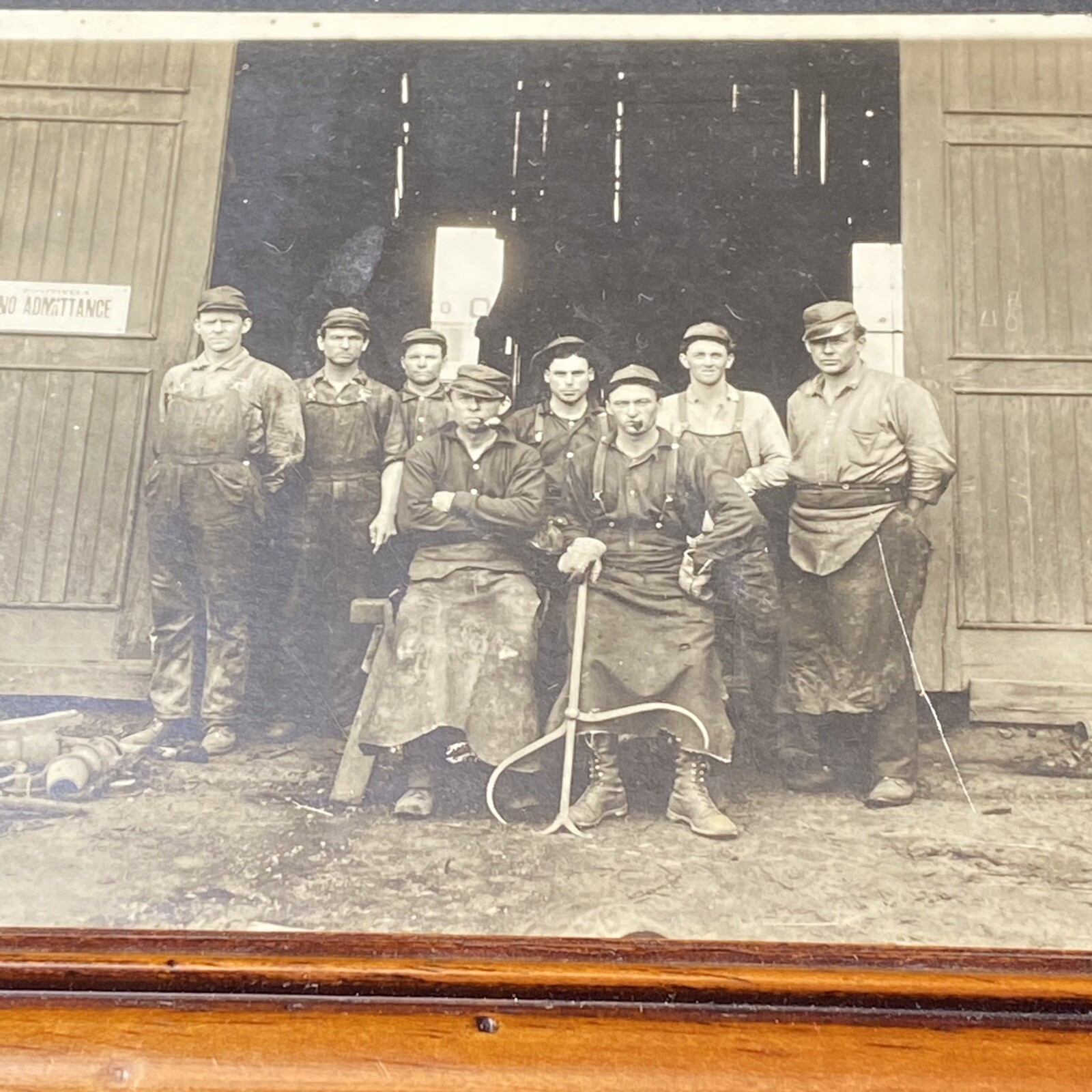 Frame Antique Photo C1900 Foundry Workers Workwear Denim