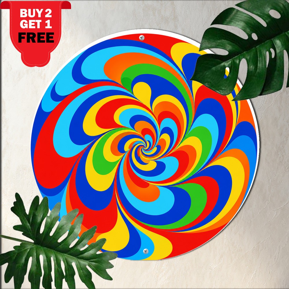 Swirl Design Brain Teaser Round Metal Sign Unique Abstract Graphic Wall Decor