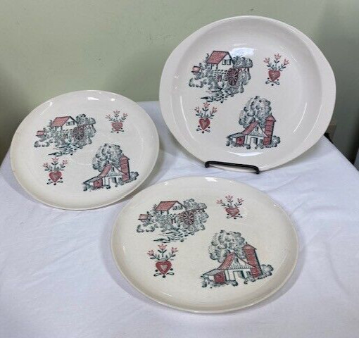 Vtg Marcrest Ovenproof Stoneware Platter & Plates Mid-Century Country Folk Art Vtg Marcrest Ovenproof Stoneware Platter & Plates Mid-Century Country Folk Art